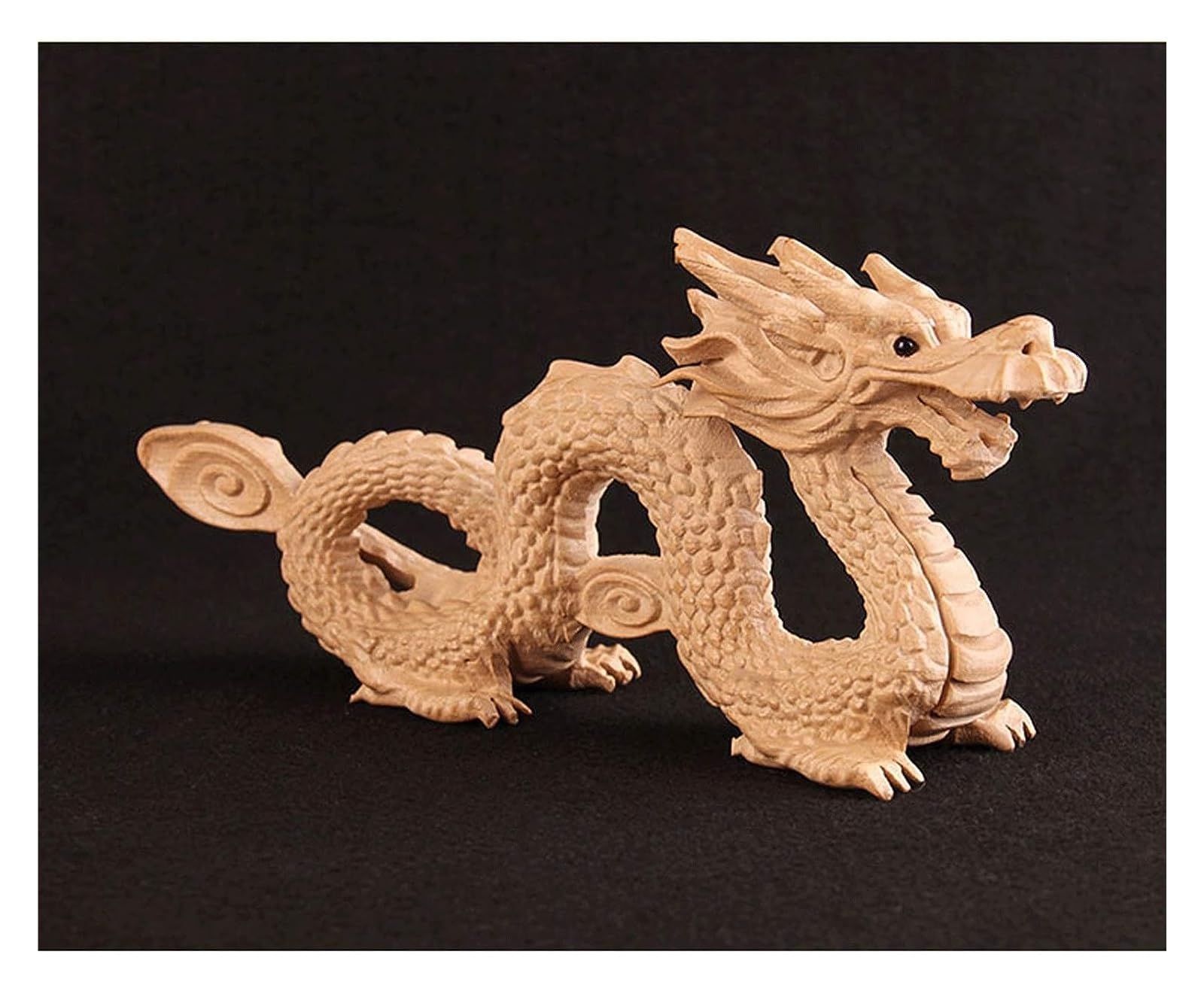 木製ドラゴン彫刻置物 富貴