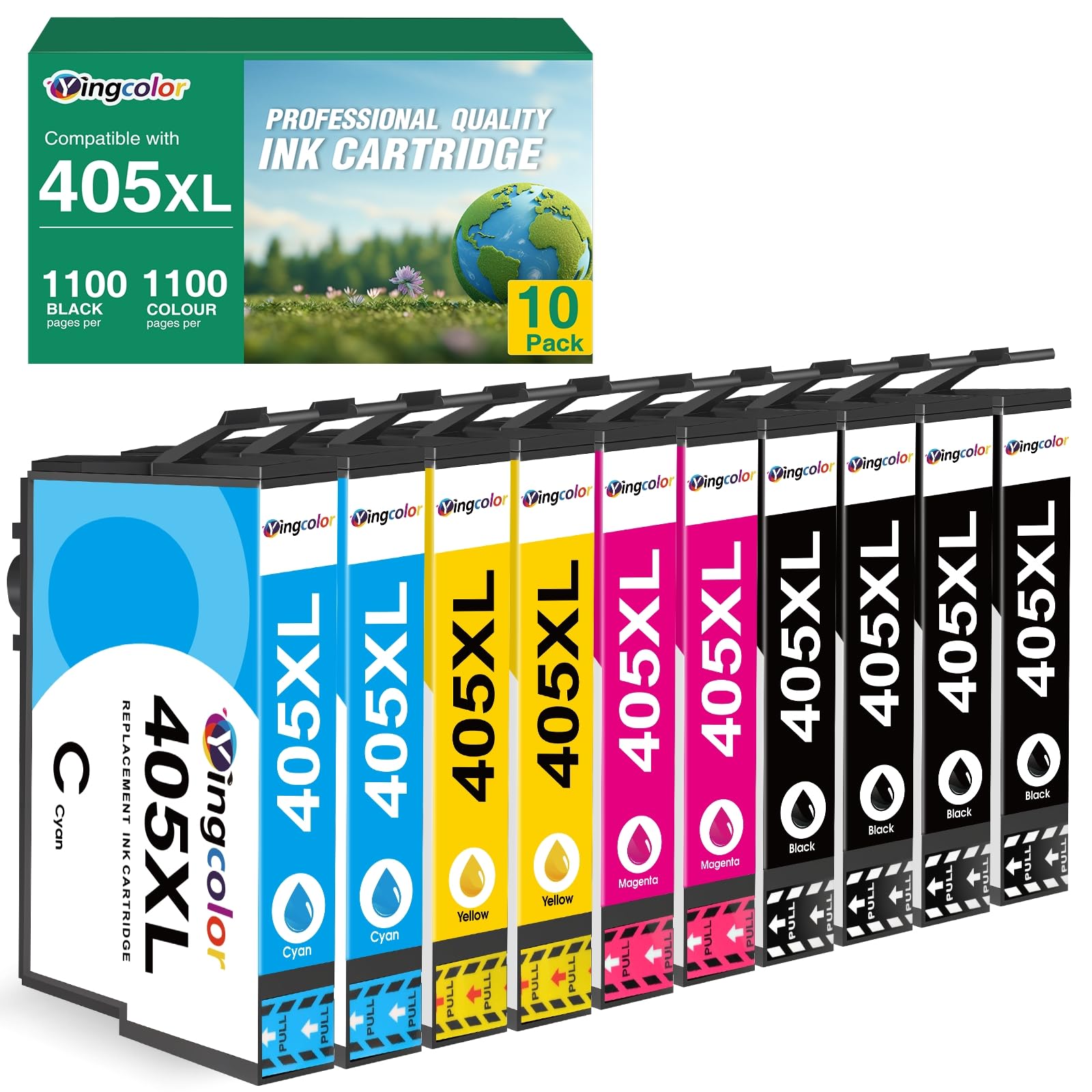 YINGCOLOR 405XL Ink Cartridges Replacement for Epson 405 XL Compatible with Workforce Pro WF-3820 WF-4820 WF-7835 WF-7840 WF-4830 WF-7310 WF-7830 WF-3825 WF-4825 Printer (10-Pack)