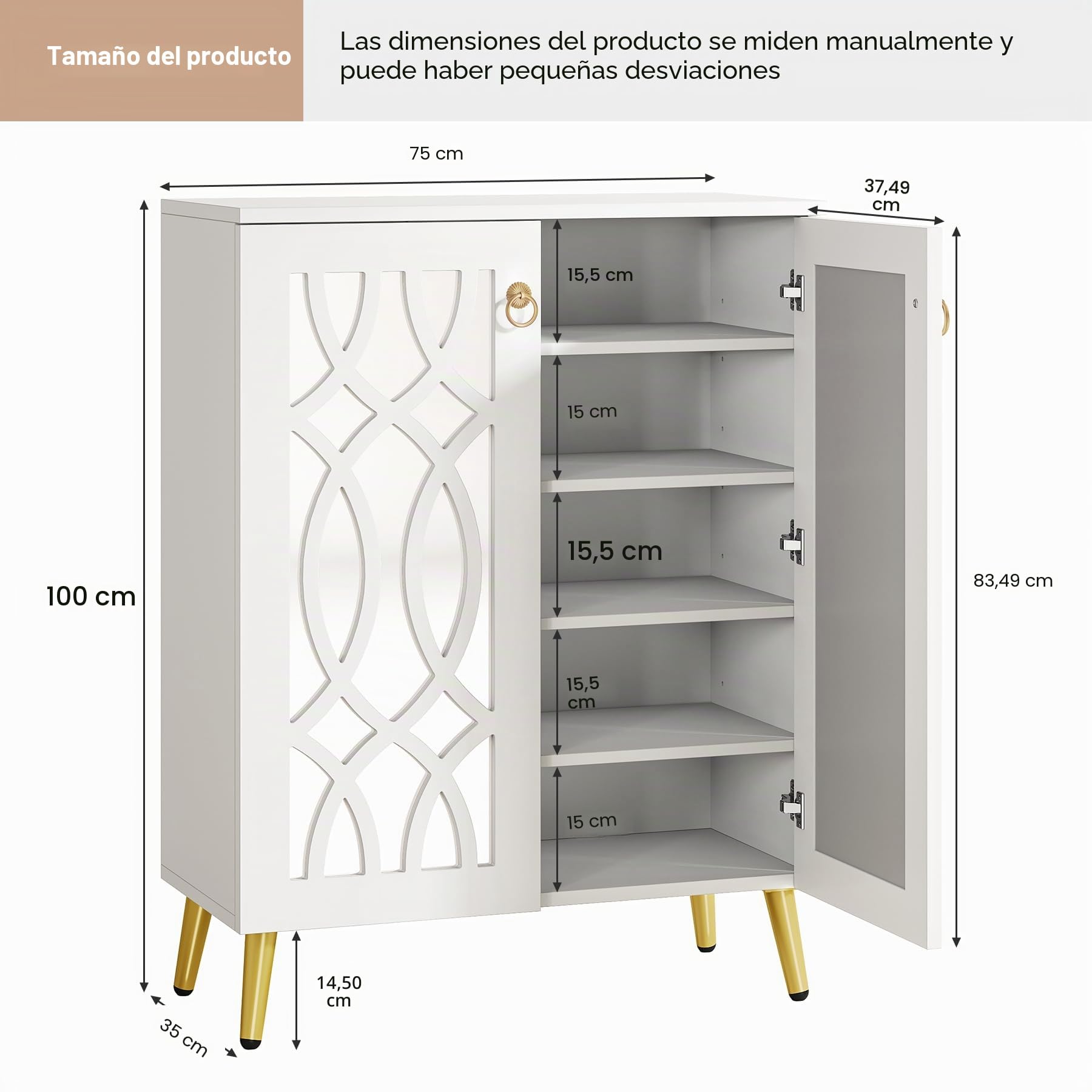 Tribesigns Gabinete de zapatos con espejo, 5 niveles organizador de zapatos armario blanco moderno, gran madera independiente 25 pares almacenamiento para entrada