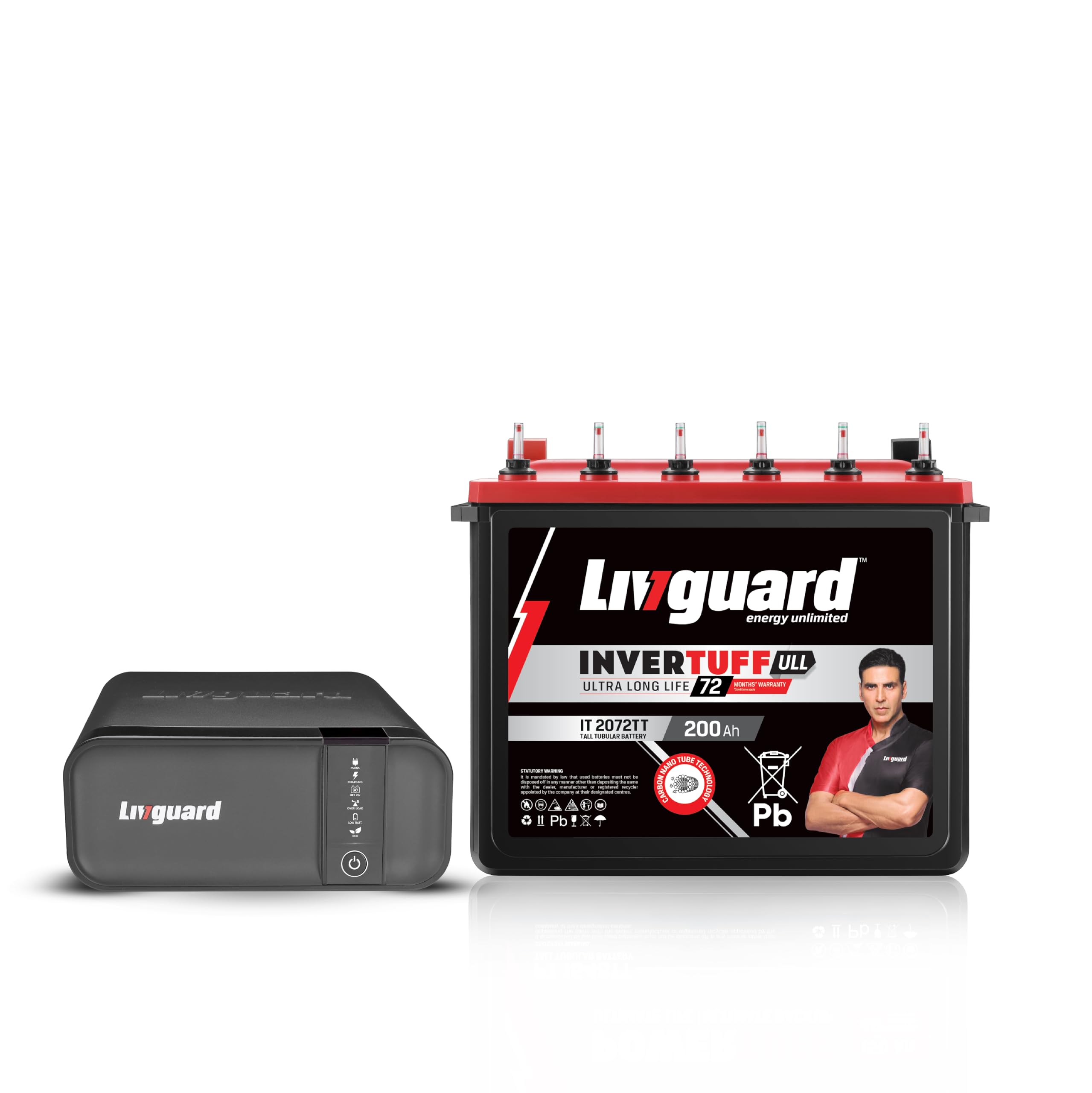 Livguard Inverter & Battery Combo |LG1550i_IT 2072TT |LG1550i - 1250 VA/12V Square Wave Inverter |IT 2072TT 200 Ah with 72 Months Battery Warranty |Reliable for Home, Office and Shop