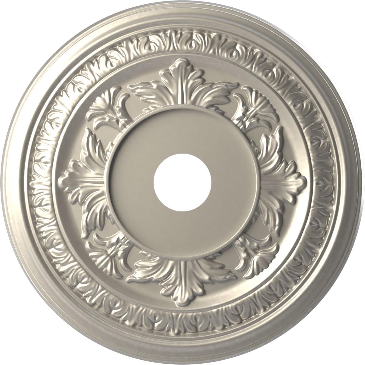 Ekena Millwork CMP22BABAL Baltimore Thermoformed PVC Ceiling Medallion (Fits Canopies up to 7 3/4"), 22"OD x 3 1/2"ID x 1"P, Bright Coat Aluminum