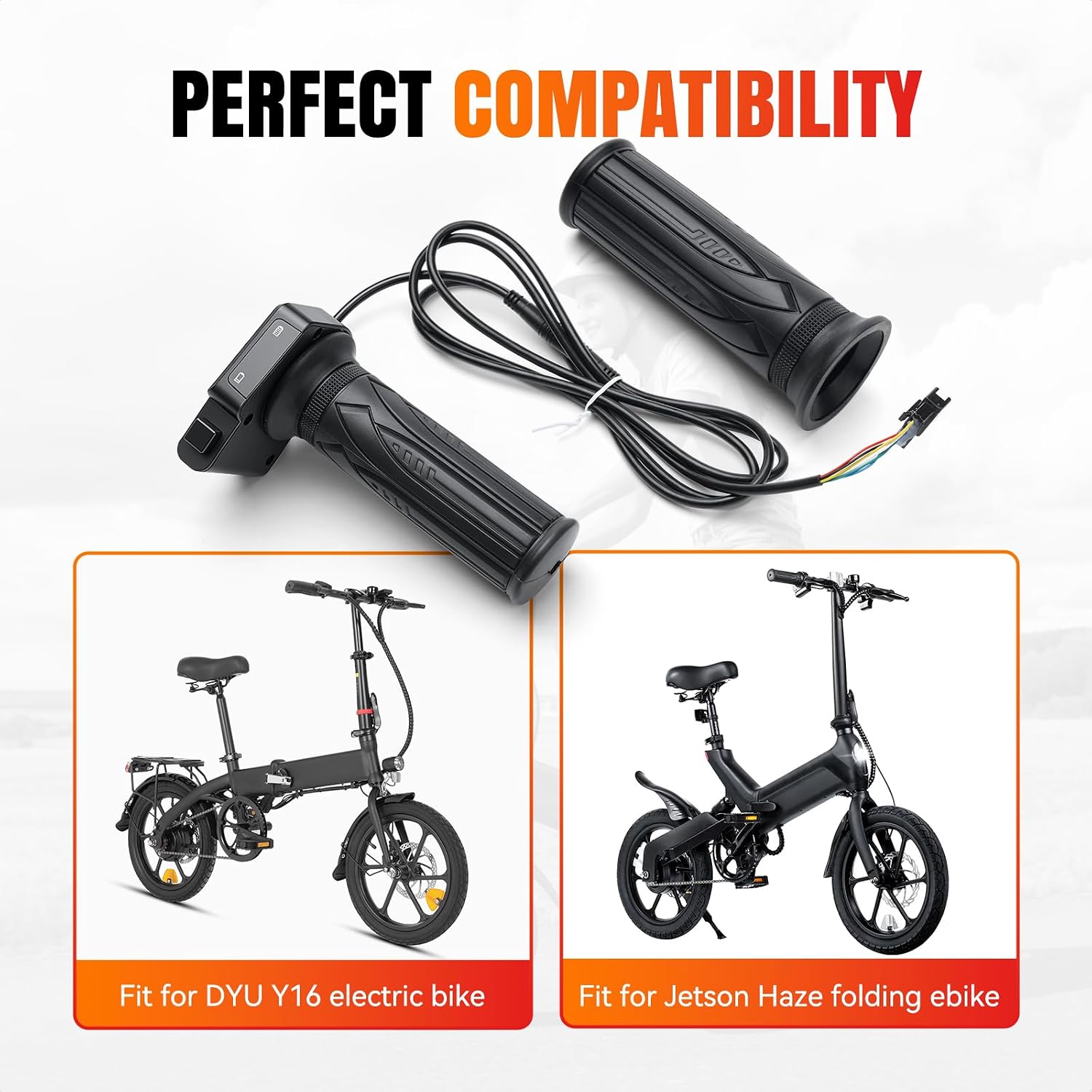 48V Electric Bike Throttle Grip for Jetson Haze Folding Ebike and DYU Y16 with LCD Voltage Display & Cruise Control, 6-Pin Plug and Play Accelerator, Includes Left Grip