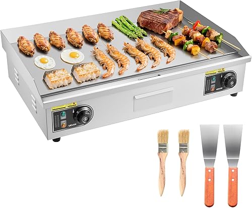 Miniatura 10 de VEVOR Plancha eléctrica comercial, 21 x 11.8 pulgadas, 1750 W, control de temperatura ajustable de 122-570 °F, parrilla superior plana de acero