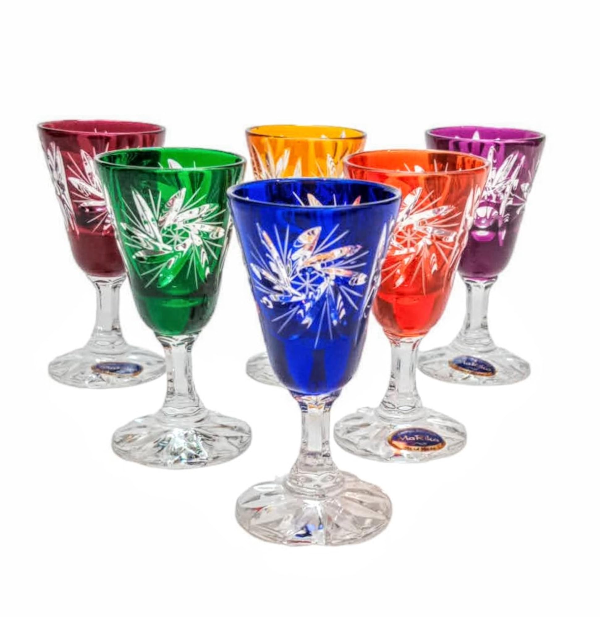 Marika Lot de 6 verres à vodka en cristal coloré peint à la main 30 ml – Design élégant et unique