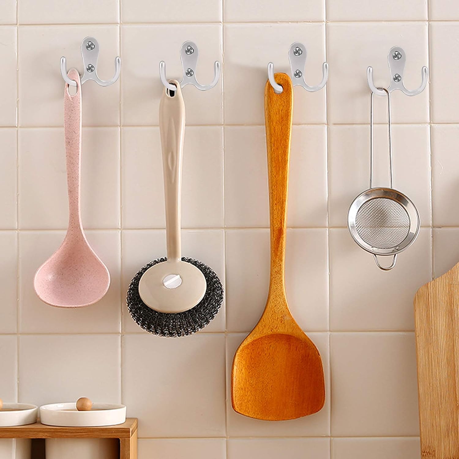 Confezione da 4 ganci a doppio stelo, ganci a doppia parete per appendere i vestiti in bagno e camera da letto, ganci doppi con 8 viti