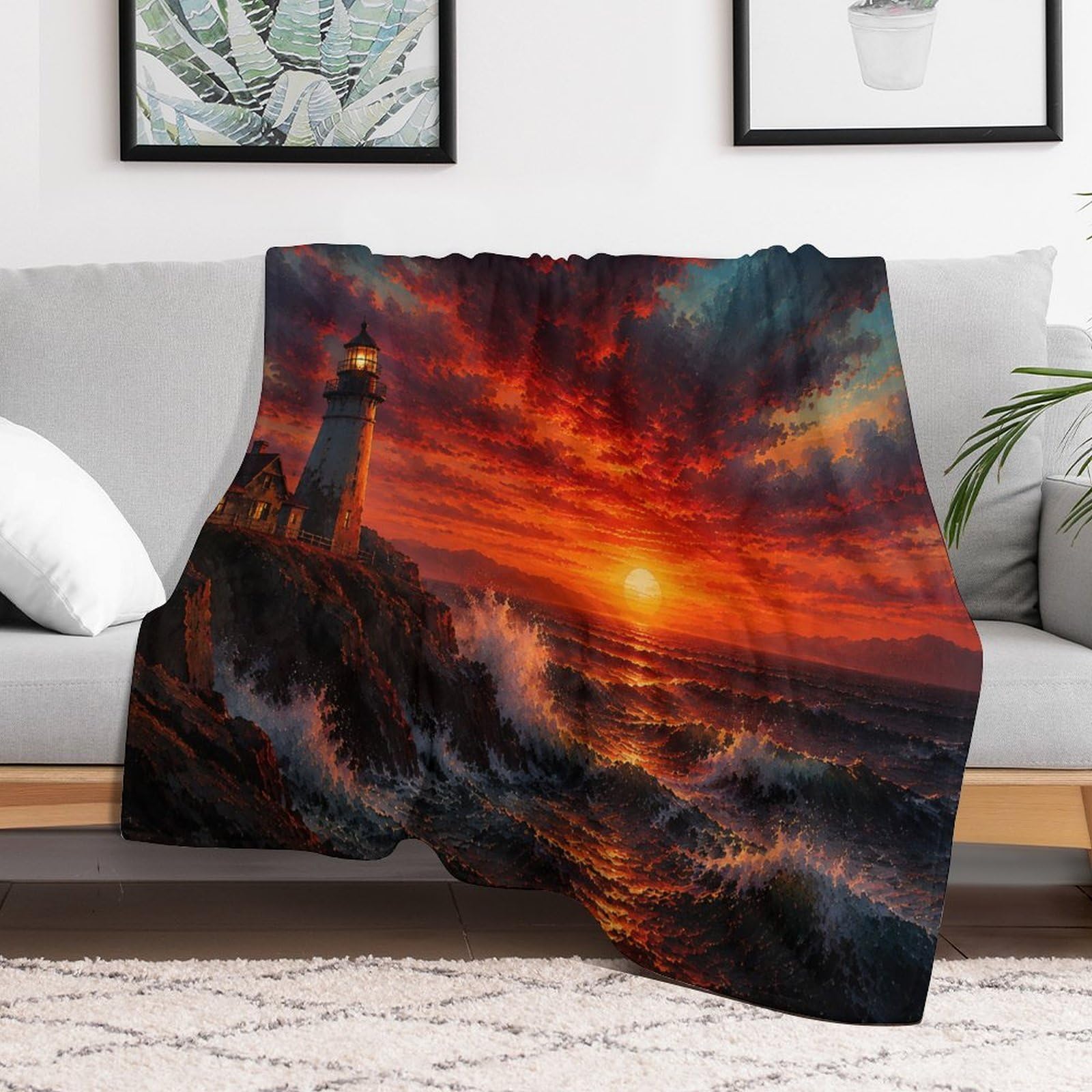 Dramatic Sunset Over Stormy Seas Kuscheldecke für Zuhause