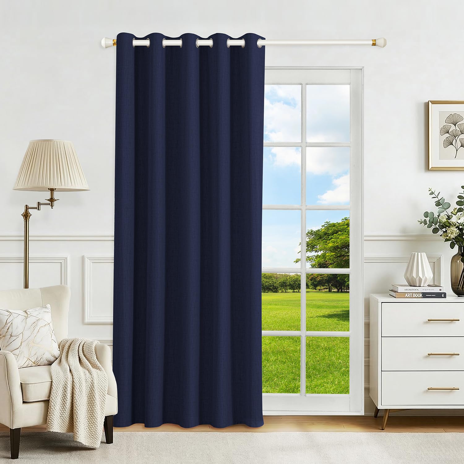 Runyéla 100% Blackout Linen Curtains Eyelet Custom Size for Bedroom Kitchen Living Room Thermal Curtain 2 Panels