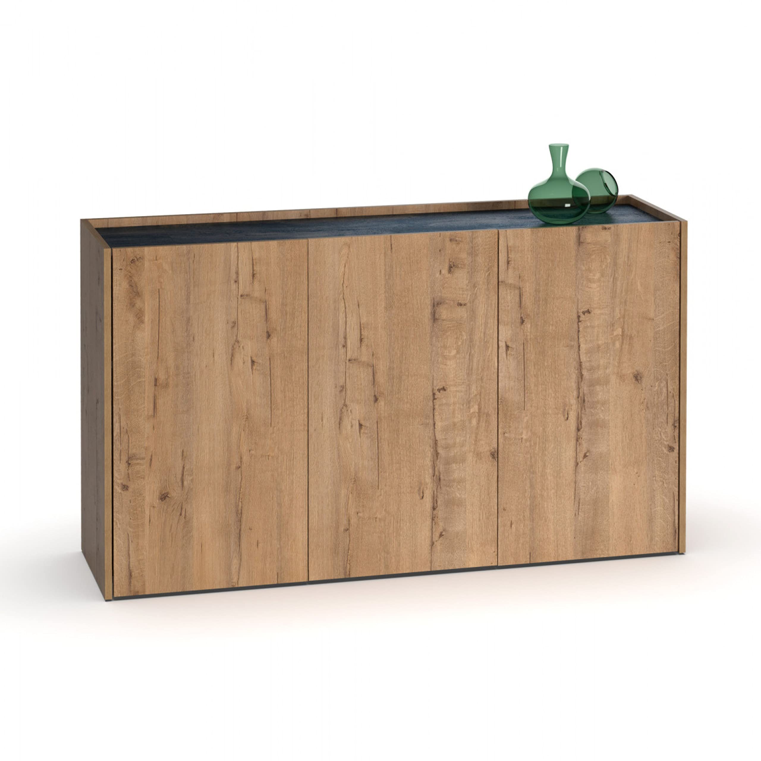 MUEBLES PITARCH | Aparador Salón Comedor, Buffet, Mueble Auxiliar, 3 Puertas, Negro y Roble Gold, 80x140x40cm, Despensa, Cocina, Despacho, Moderno, Modelo Irati