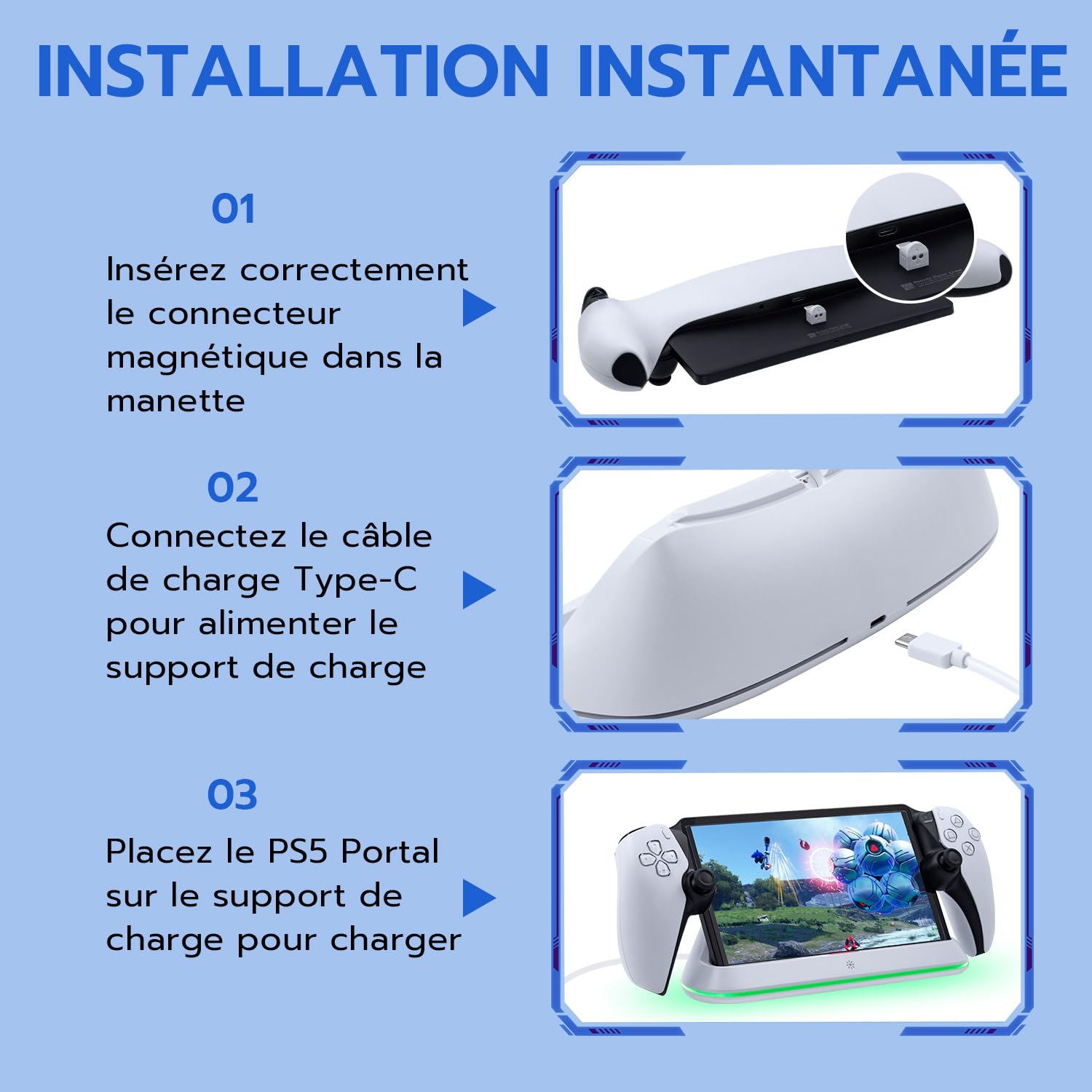Mcbazel Station de Chargement RGB pour PS Portal Remote Player, Support de Chargement Portable avec Lumières RVB, Adaptateur de Recharge pour PS5 Portal Accessoires