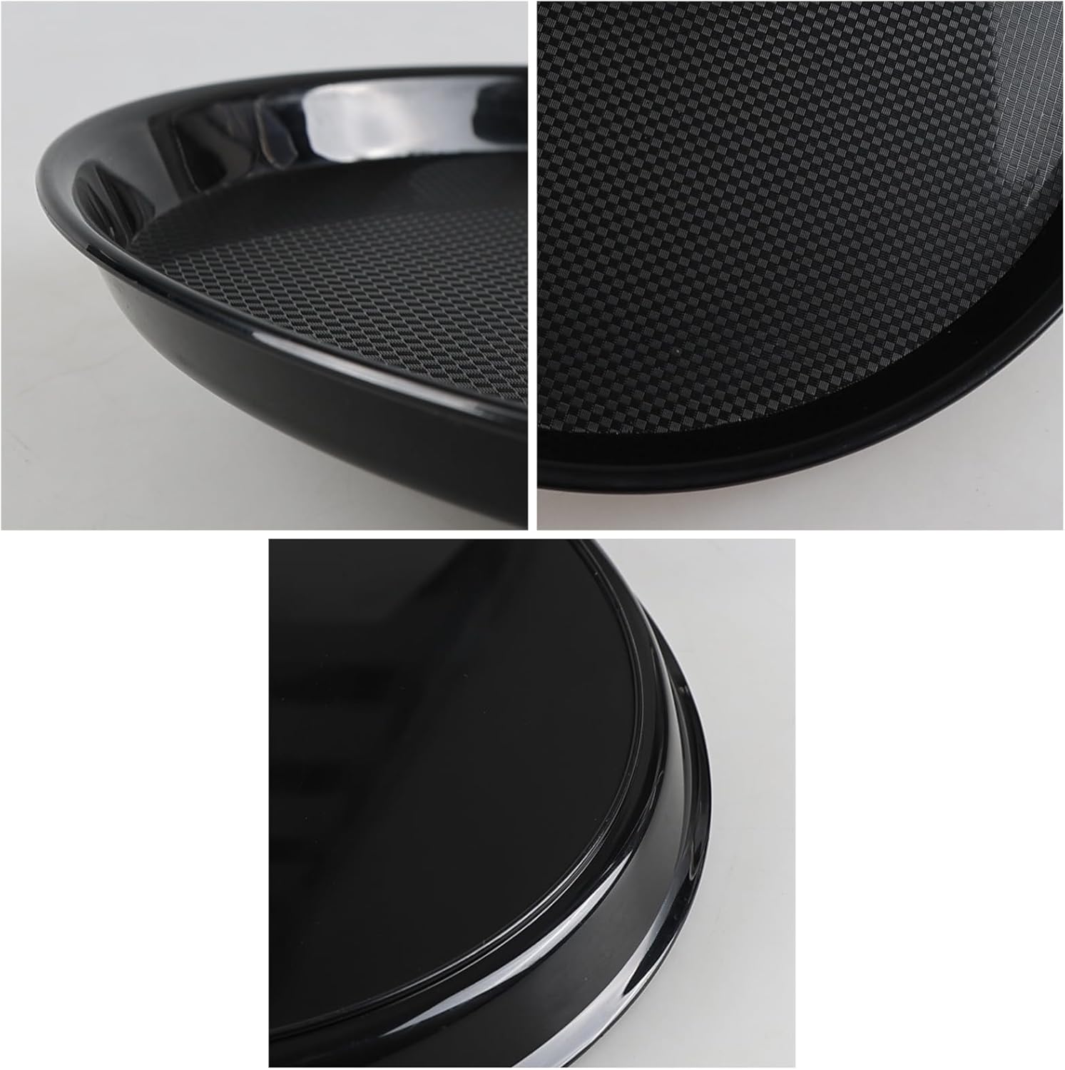 Set of 6 Plastic Round Restaurant Serving Trays, Dinner Breakfast Tray, Decorative Tray, Black - Image 3