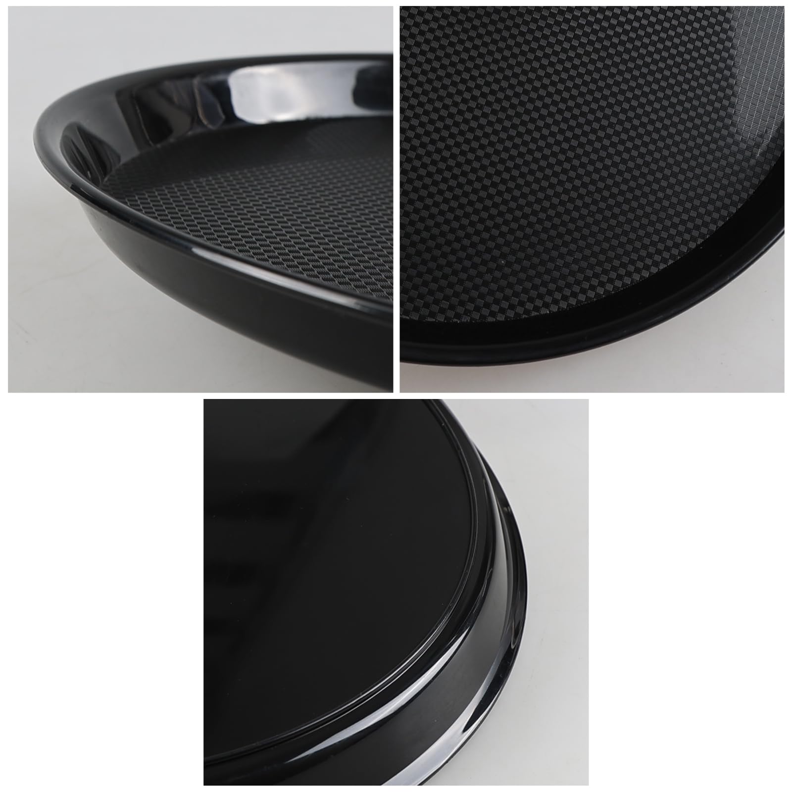 Juego de 6 bandejas redondas de plástico para servir restaurantes, bandeja decorativa para mesa de café, 34,5 cm, color negro