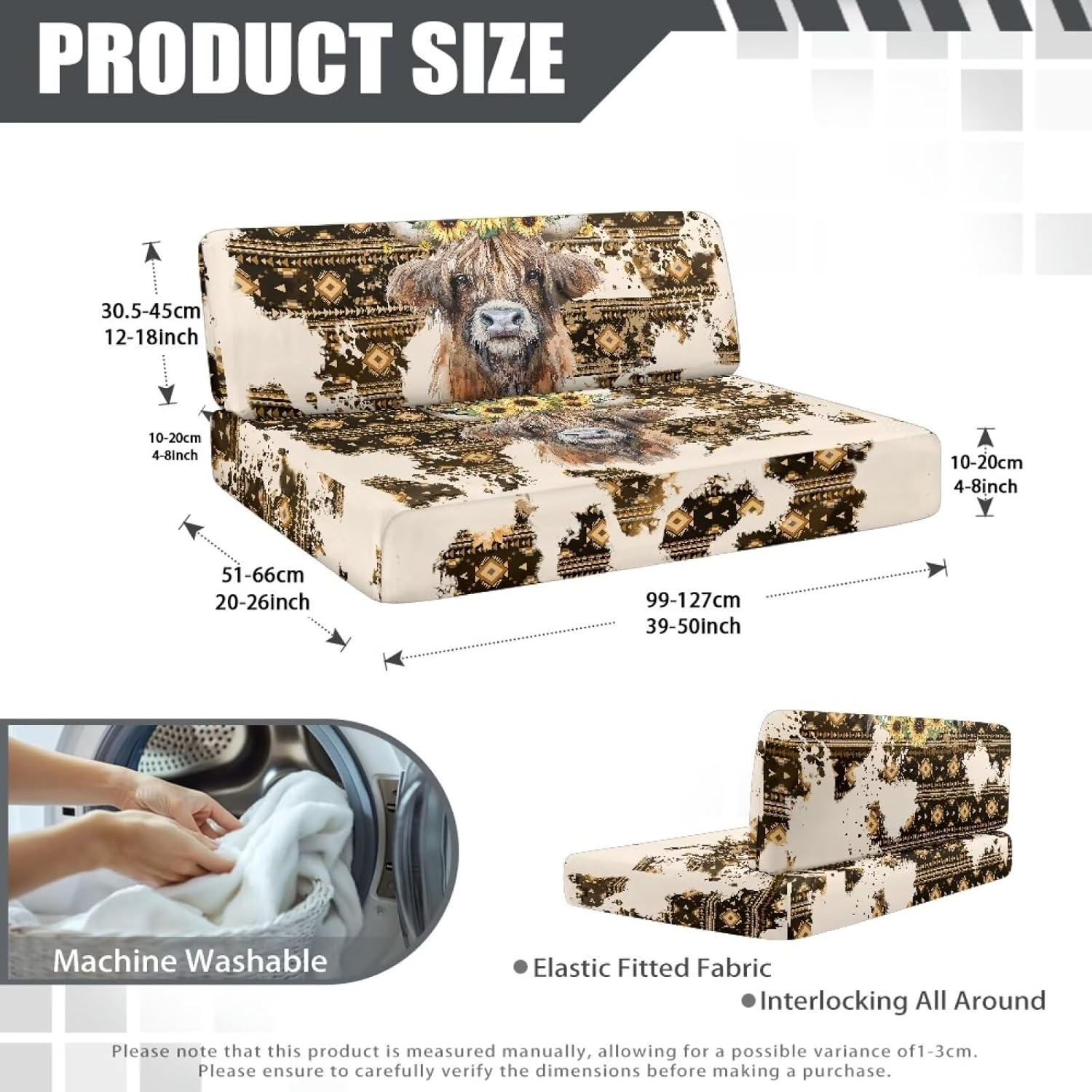 Rv Couch Covers Set of 2 Navajo Cow Travel Trailer Must Haves Breathable Slip Covers for Rv Furniture with Elastic Band Perfect for Home with Kids and Pets