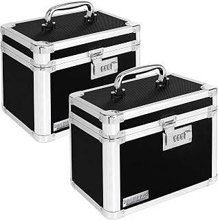 Combination Lock Box - Pack of 2-10 x 7.25 x 7.75 Inch Standard Safe with Key and Combo Lock for Important Documents, Medicine & Money - BLACK