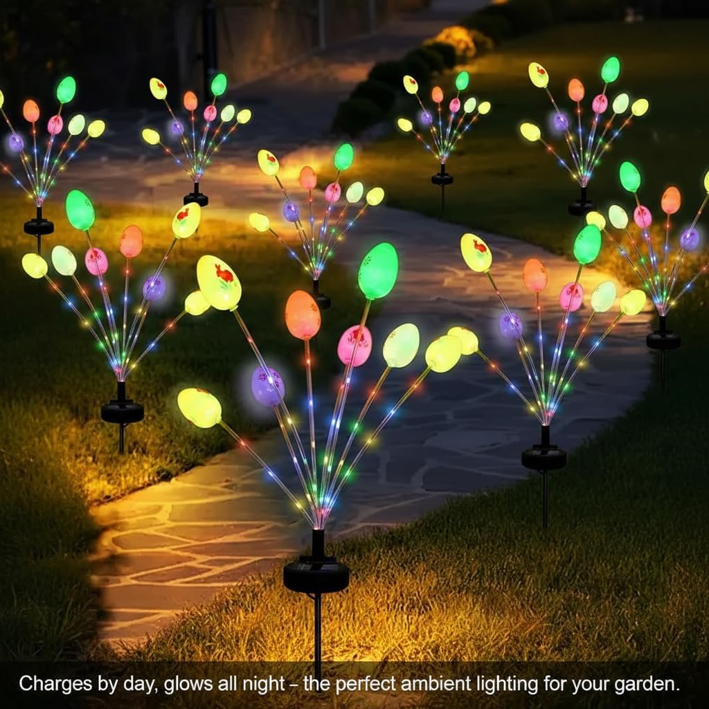 Solar Easter Egg Lights 2 Packs 8 Colors 16LED Waterproof Outdoor Stake Lights for Spring Garden Yard Pathway Lawn Decorations