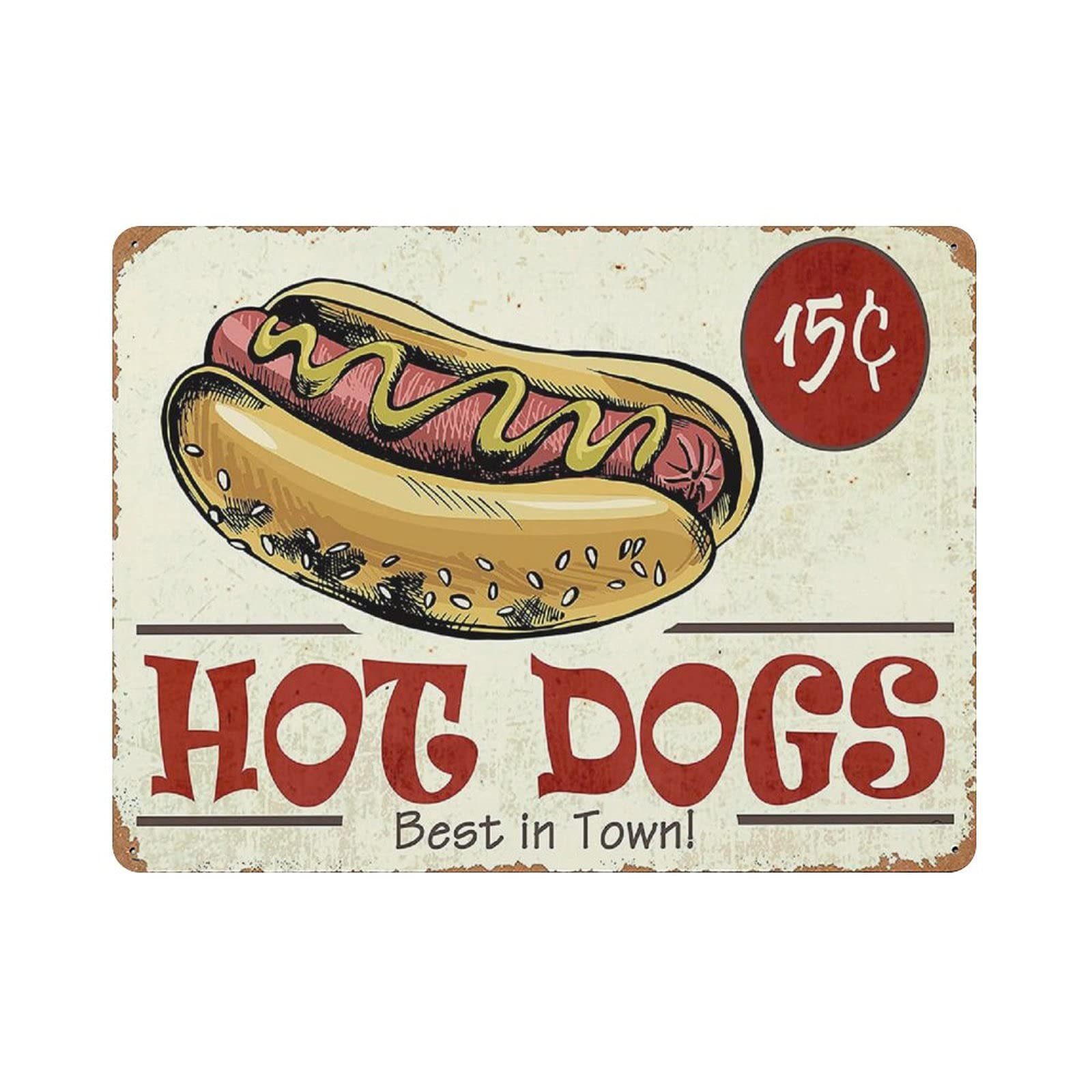 Metal Tin Sign Hot Dogs Best in Town Vintage Tin Poster Metal Sign Wall Decoration Country Kitchen Home Garage Decor 12"x16"