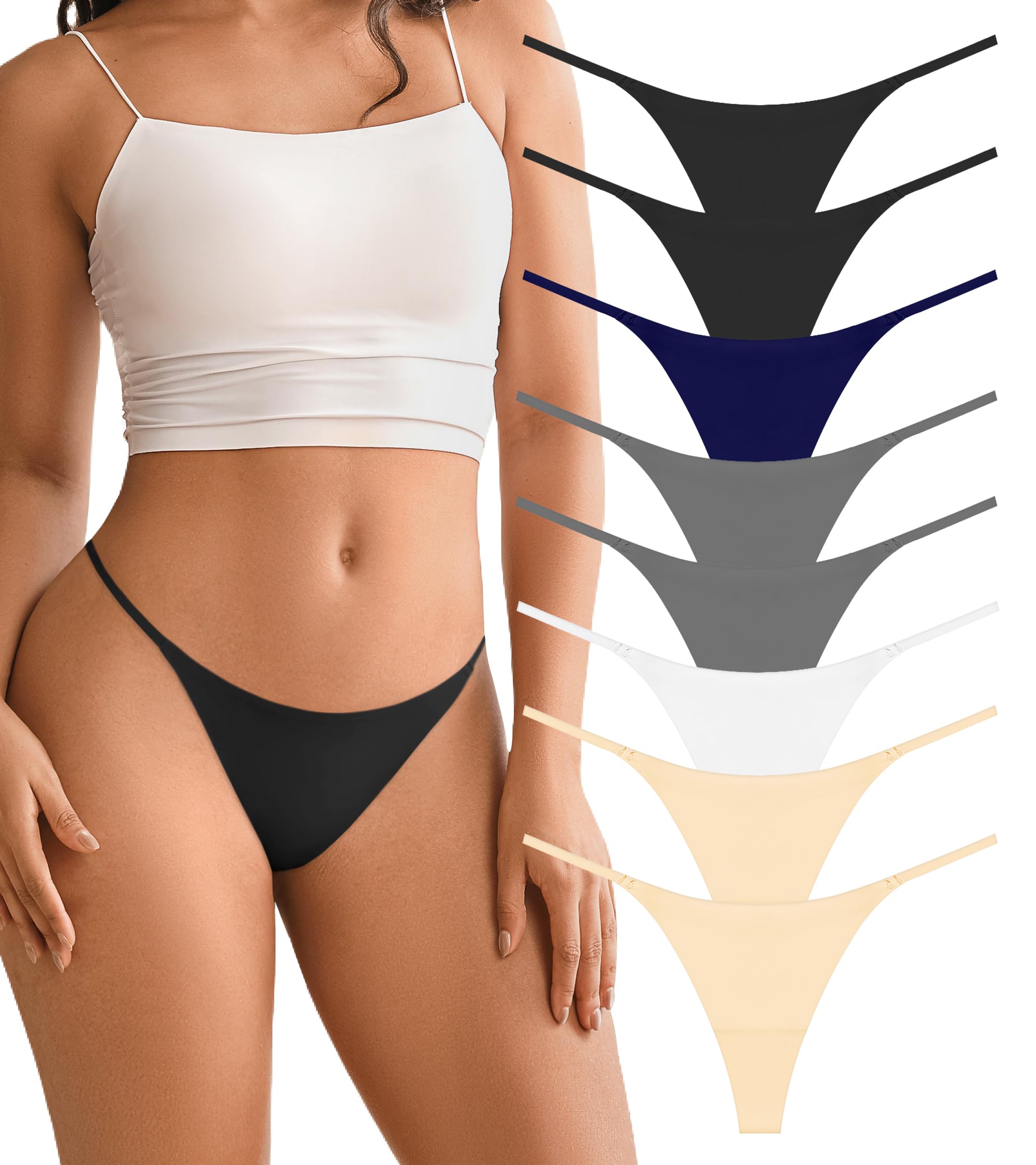 DEANGELMON Seamless G-string Thongs for Women - No Show Thong Underwear Low Rise Stretch Panties Workout Pack