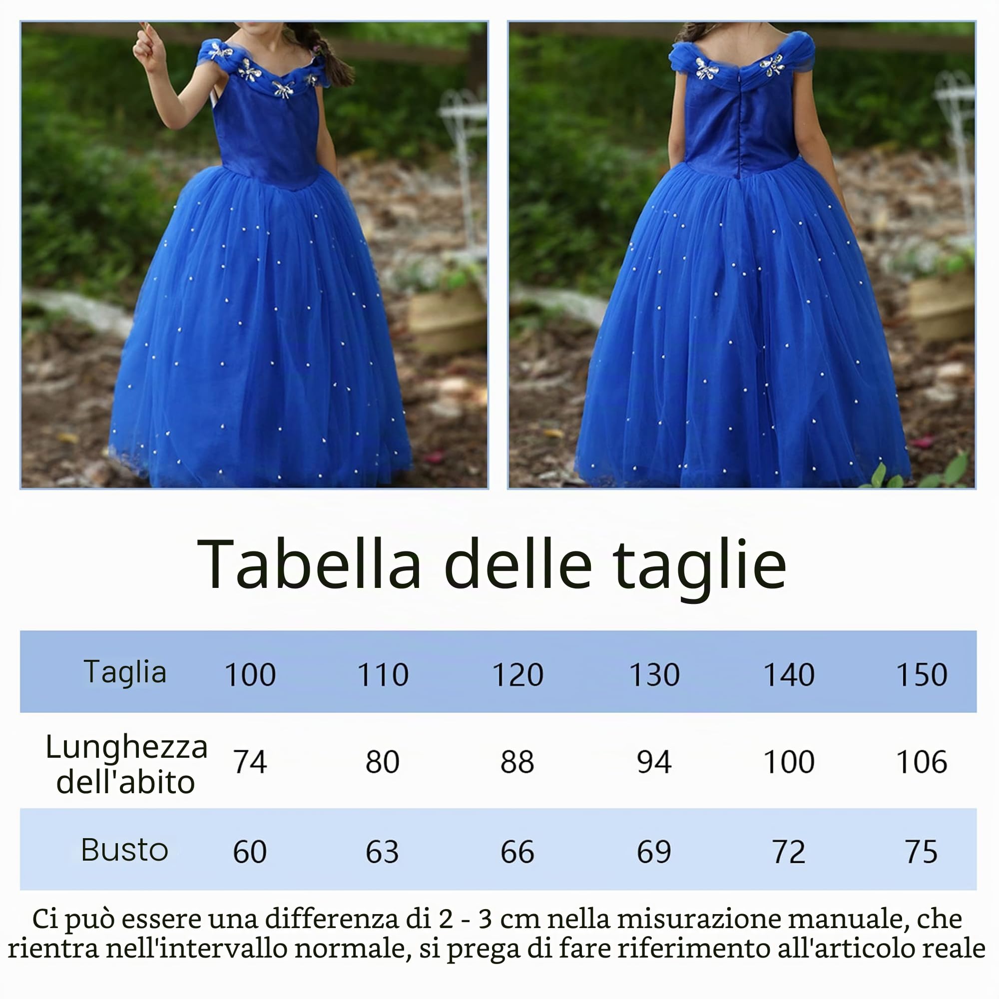Bambine e Ragazze Costumi Principessa Abito Vestito Farfalle Natale Carnevale Bacchetta Magica Guanti Halloween Maniche a Sbuffo,Blu,130