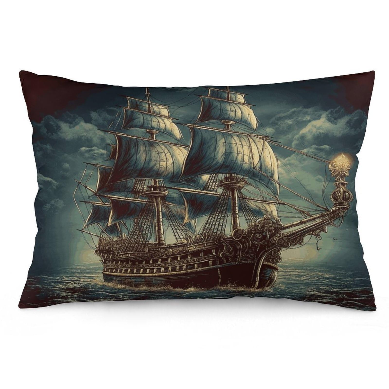 Nautical Vintage Sailing Pirate Ship Throw Pillow Cover Soft Pillow Case Decorative Lumbar Pillow Cover Cozy Throw Pillowcase Polyester Rectangular Cushion Case Decor for Couch Sofa Bed