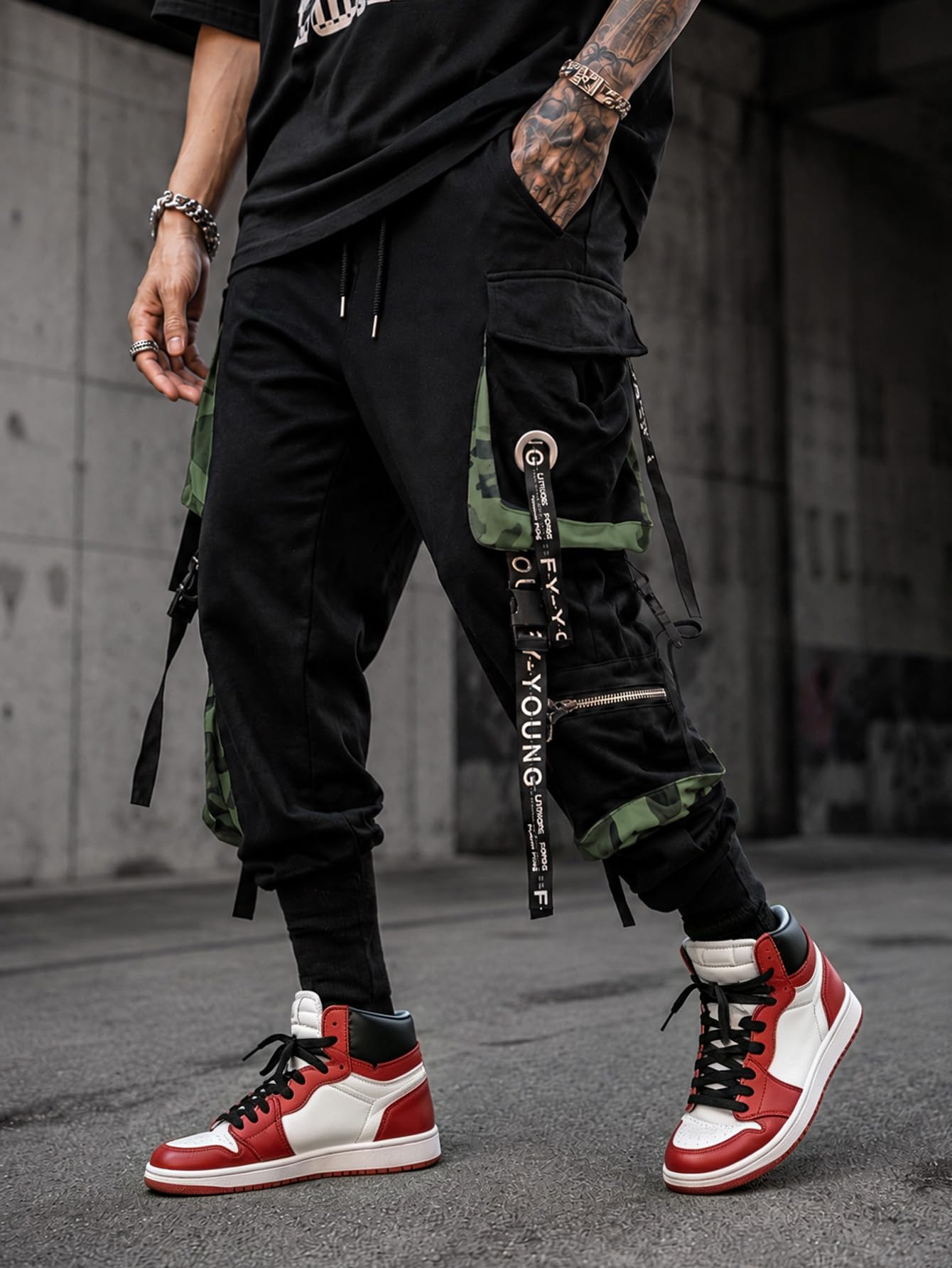 Hello MrLin Men's Techwear Pants Hip Hop Joggers Cargo Pants Baggy Streetwear Punk Trousers Harem
