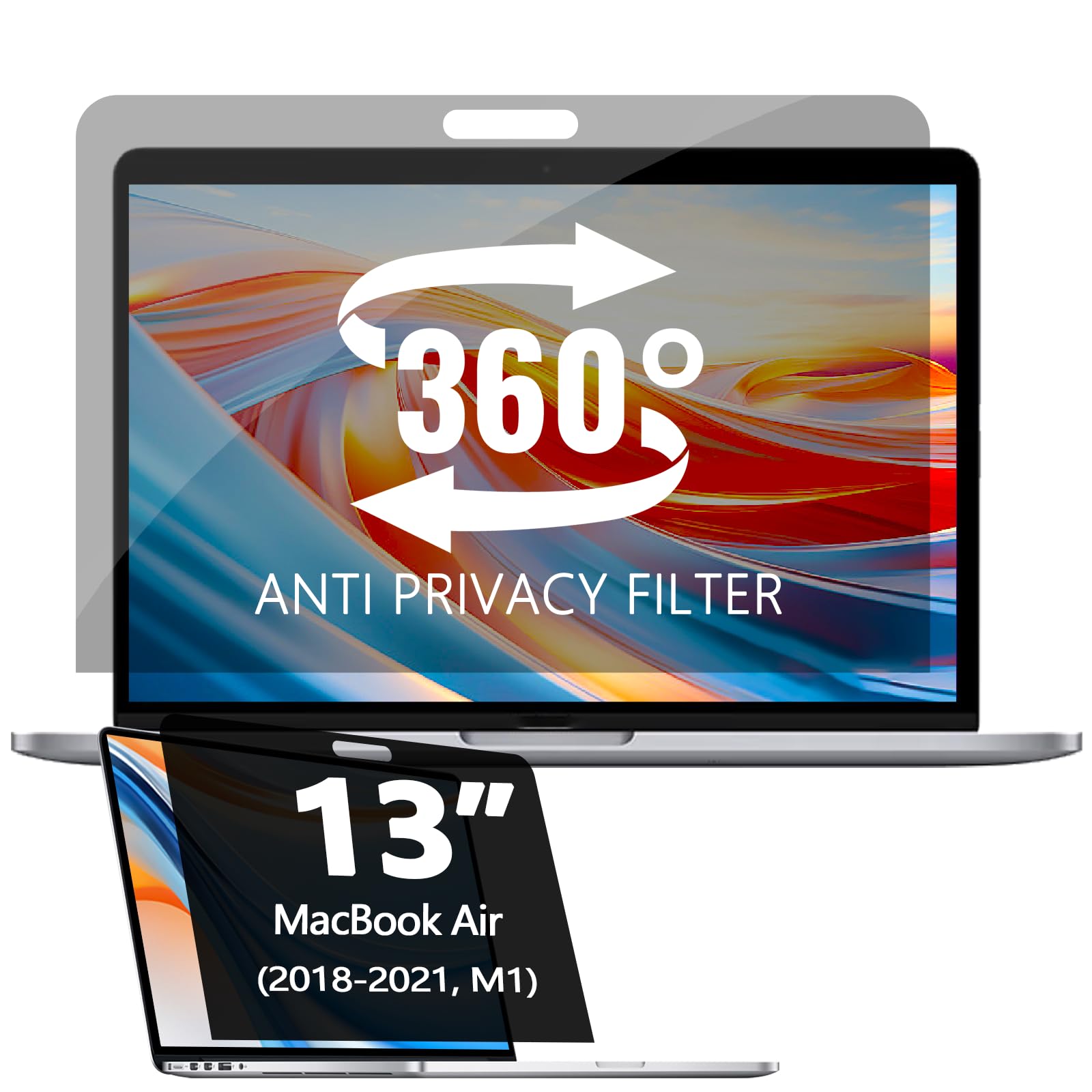 360° Privacy Screen Protector Compatible for MacBook pro 13 inch (2016-2022,M1, M2), Privacy Screen Filter for MacBook Air 13 Inch (2018-2021, M1), Anti-Spy/Anti Fingerprint/Anti Blue Light/Anti Glare
