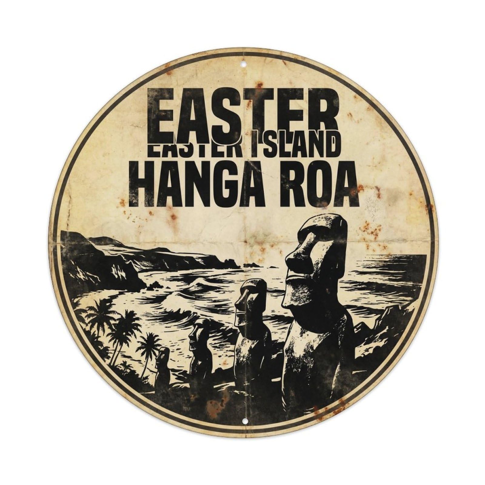 Easter Island Hangaroa Seaside Scenery Monochrome Metal Tin Sign