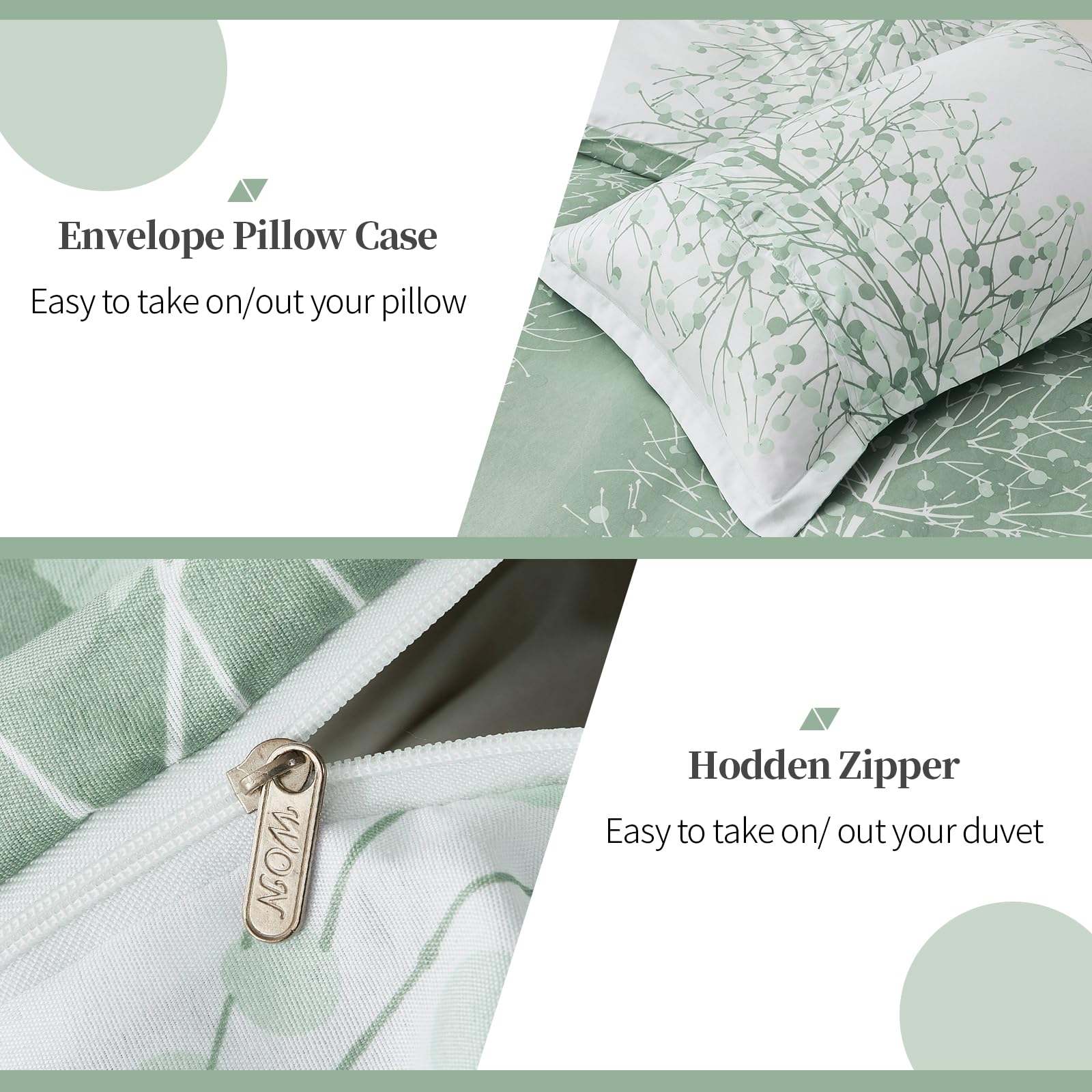 Set Copripiumino Super King Size Portfolio Home Olive Botanicals – Motivo Floreale Verde Con Foglie, 260x220 Cm + 2 Federe, Morbido Misto Cotone
