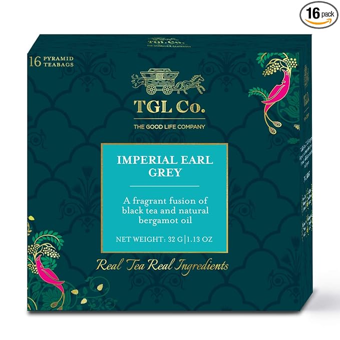 TGL Imperial Earl Grey Black Tea Bags, 16 Tea Bags with Black Tea, Natural Bergamot Oil