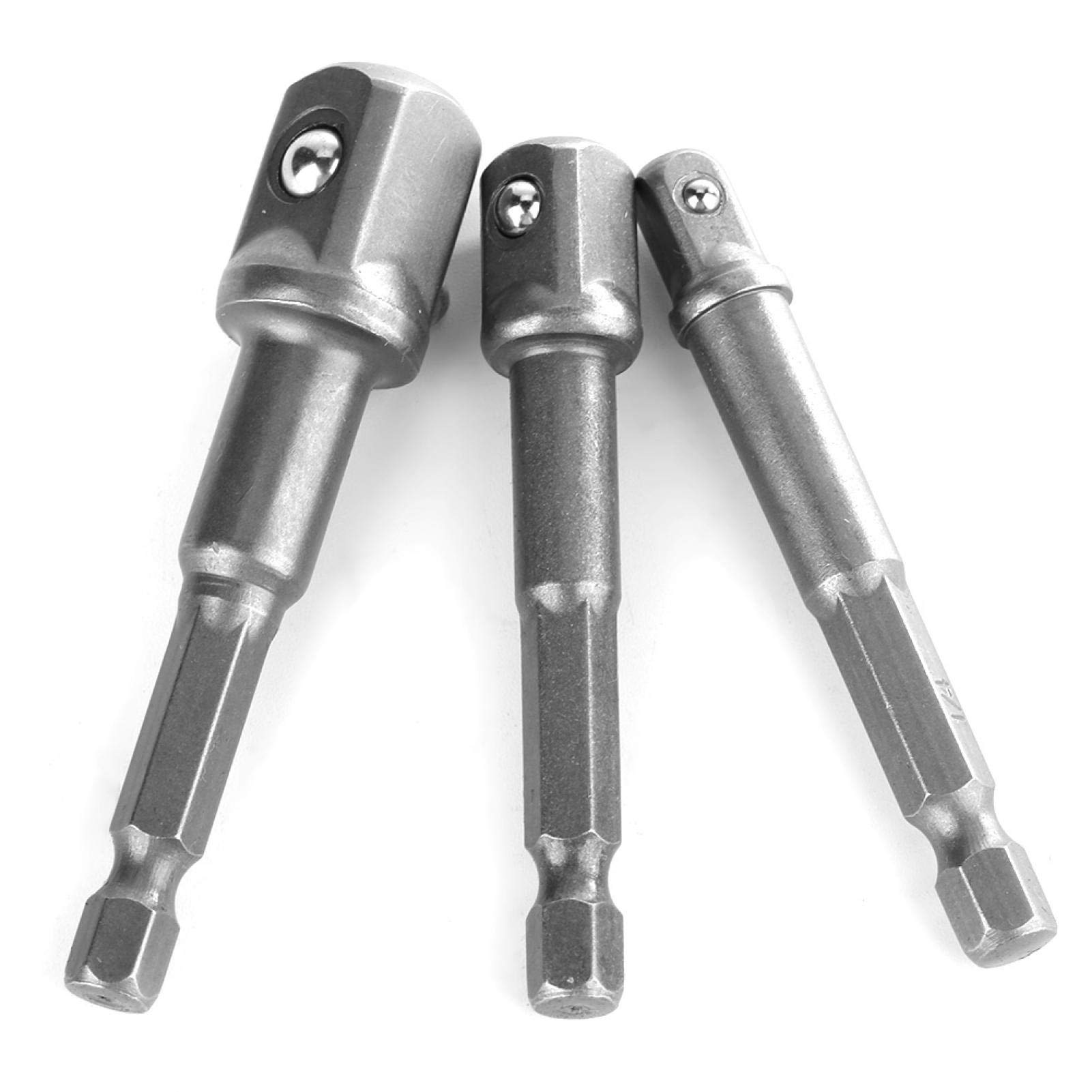 Llave de Vaso para Taladro eléctrico, 3 Piezas de vástago Hexagonal de 1/4" a Adaptador Cuadrado de 1/4" 3/8" 1/2" para Llave de Vaso para Taladro eléctrico
