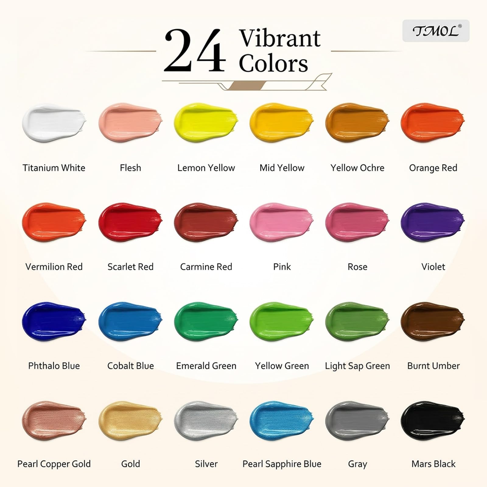 Acrylic Paint Set, 24 Colors (2 oz/Bottle) with 12 Art Brushes, Art Supplies for Painting Canvas, Wood, Ceramic & Fabric, Rich Pigments Lasting Quality for Beginners, Students & Professional Artist