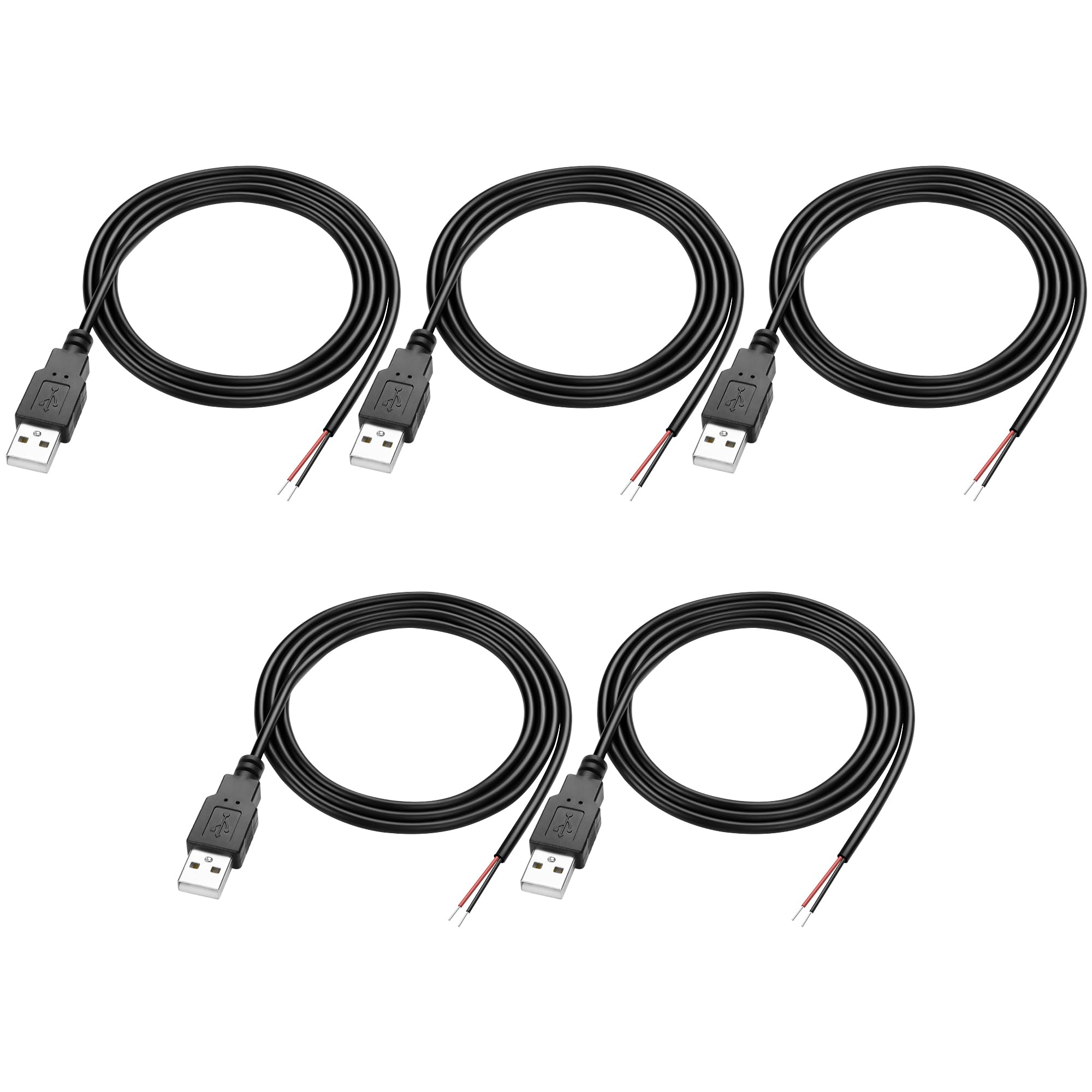 MEIRIYFAUSB 2.0 Pigtail Cable - Male Plug 2 Pin Open End Bare Wire, USB A Male to 2 Pin Bare Wire Power Extension Cable 24AWG 5V 2.5A 2 Cores for DIY Replacement Repair-1M (5 PCS)