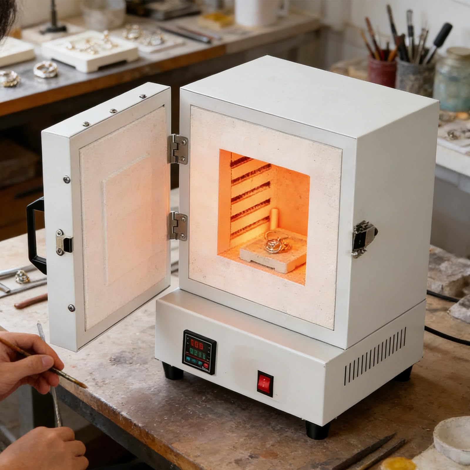 Horno de Mesa Pro para Cerámica - Horno Eléctrico para Cerámica 1150°C con Pantalla Digital y Calentamiento 4 Lados - para Estudio Hogar, Pequeñas Series, Desencerado, Recocido