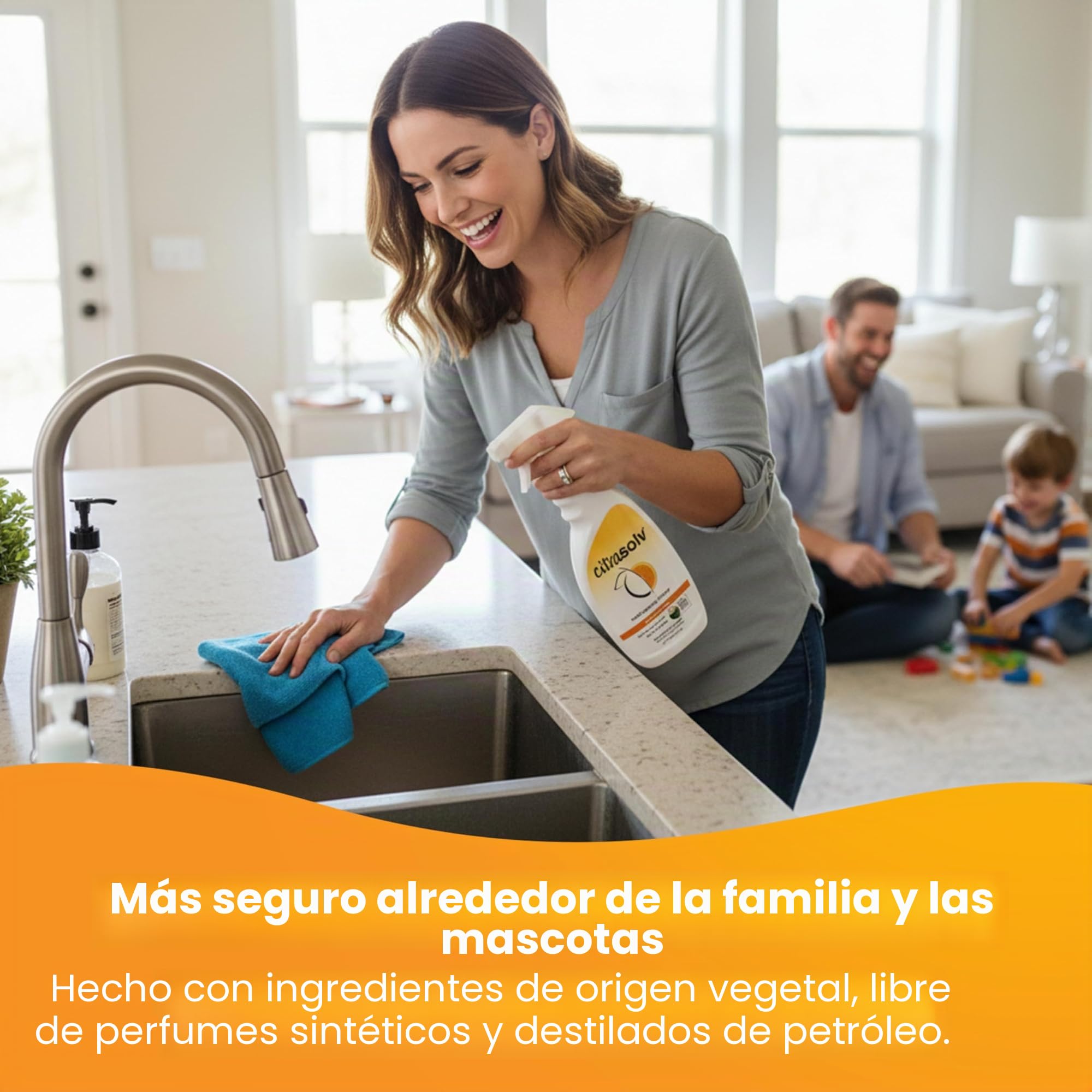 Citra Solv Spray de limpieza multiusos, potente desengrasante cítrico para cocina y baño, limpiador multisuperficie, sin productos químicos agresivos, naranja Valencia, 22 onzas