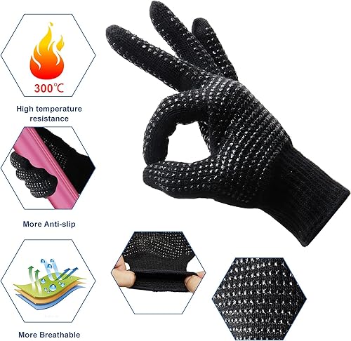 Miniatura 4 de Guantes térmicos para peinar el cabello, 2 guantes resistentes al calor con golpes de silicona