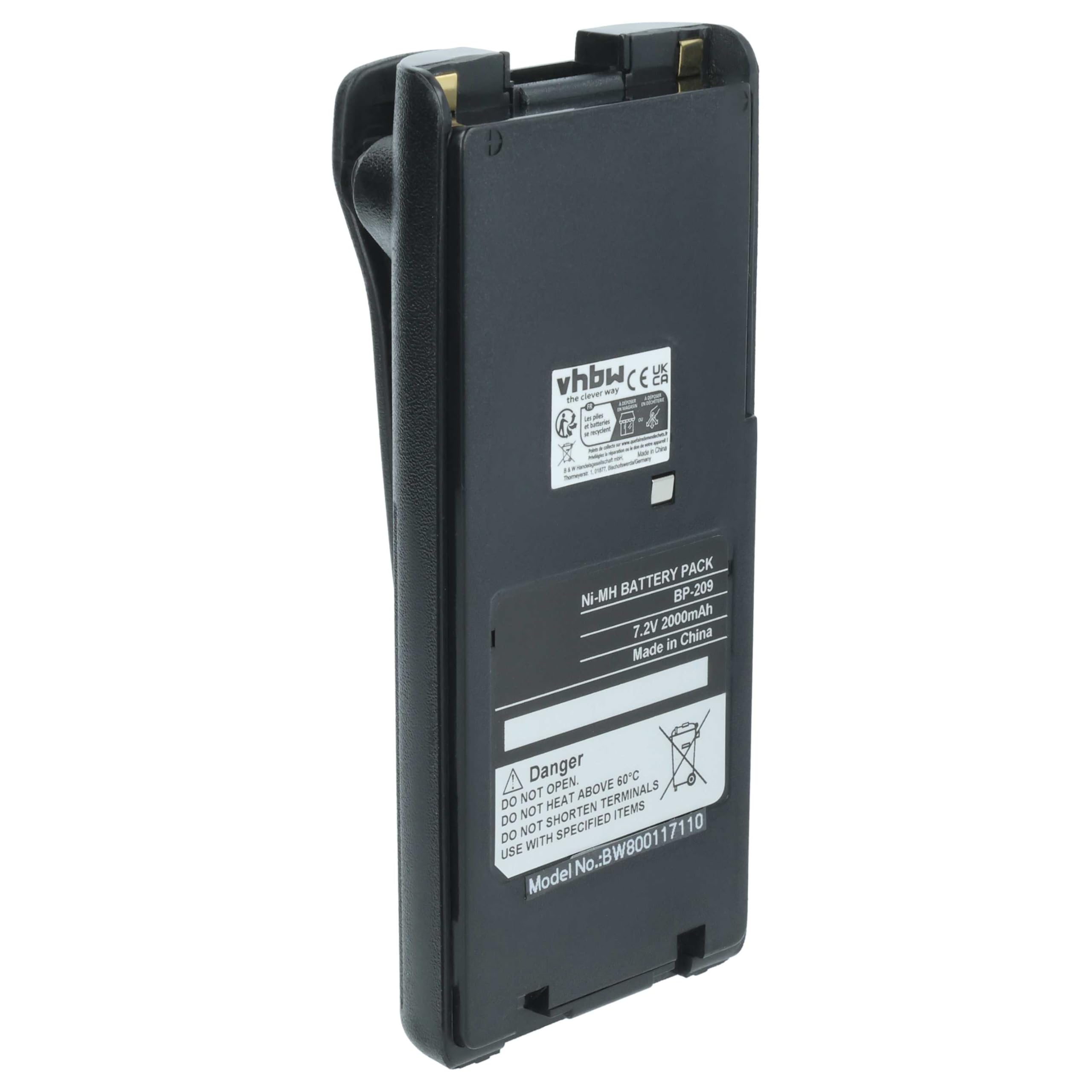 vhbw batteria compatibile con Icom IC-T3H, IC-F4GT, IC-V81, IC-V82, IC-U82, IC-V8 radio (2000mAh, 7,2V, NiMH)