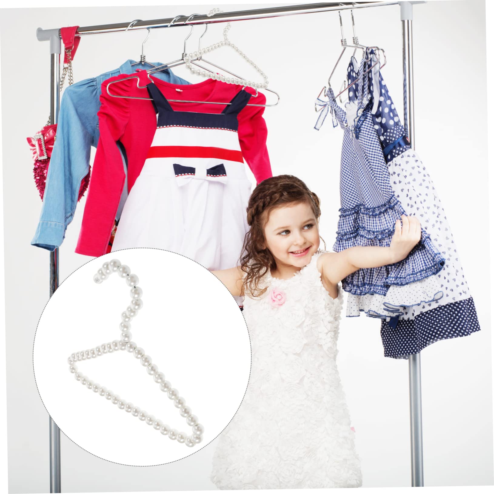 BCOATH 2 Pack Boys and Girls Pearl Hangers Small Pet Hangers for Dogs Cats Pearl Hangers for Pet Clothing 20cm Long White Pet Clothes Hanger