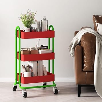 3-Tier Utility Rolling Cart,Kitchen Storage Carts with Wheels,Metal Rolling Cart for Office,Home,Kitchen,Garden(13.4