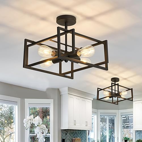 Miniatura 7 de SZXYKEJI Paquete de 2 lámparas de techo modernas negras de montaje empotrado de 18.89 pulgadas, base E26, lámpara de araña para granja, cocina,