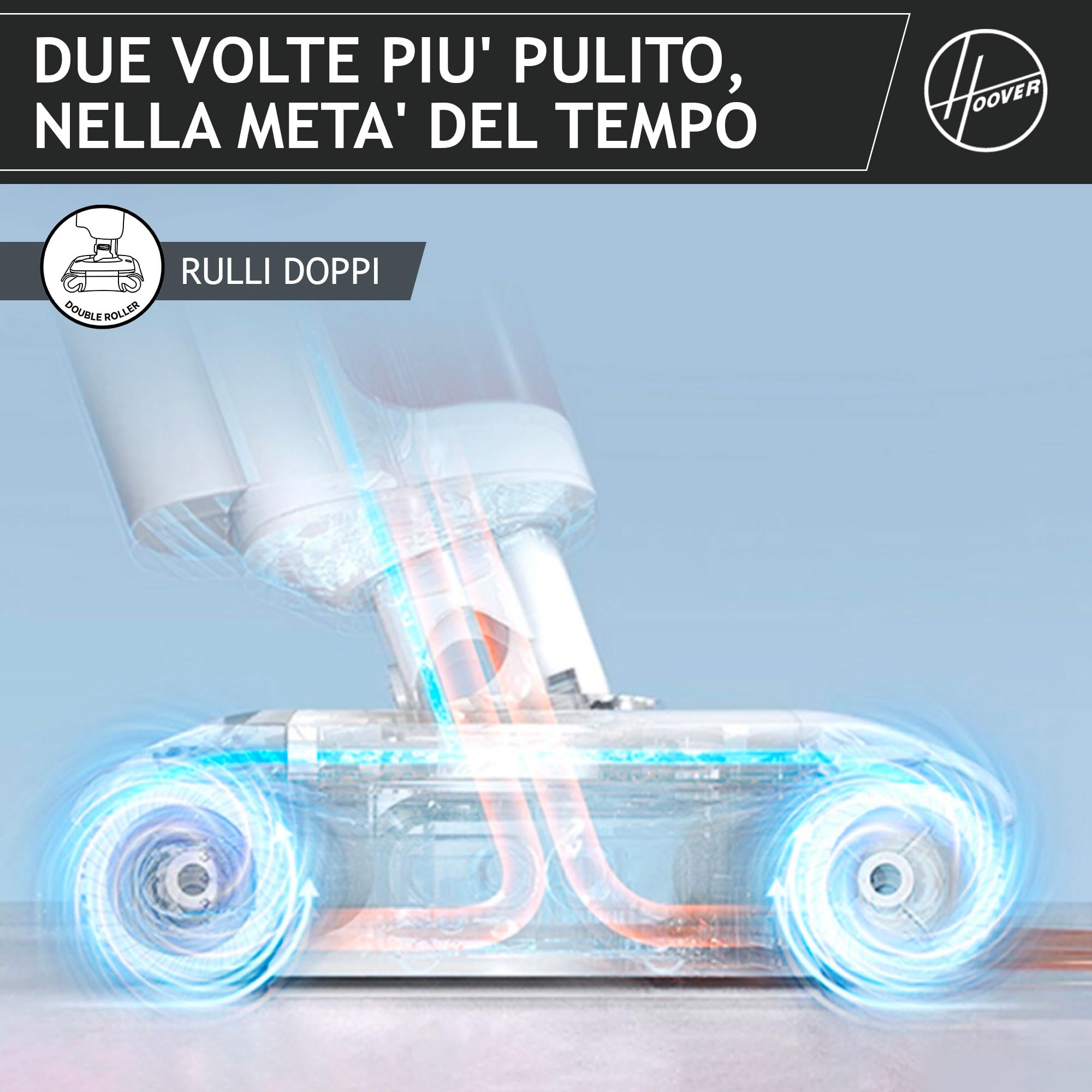 Hoover Lava e aspira Pavimenti Senza Fili, 2 in 1 per Pavimenti Duri, Aspirapolvere e Lavapavimenti, Doppi Rulli, Rilevamento Intelligente dello Sporco, Docking Station Autopulente[HW500]