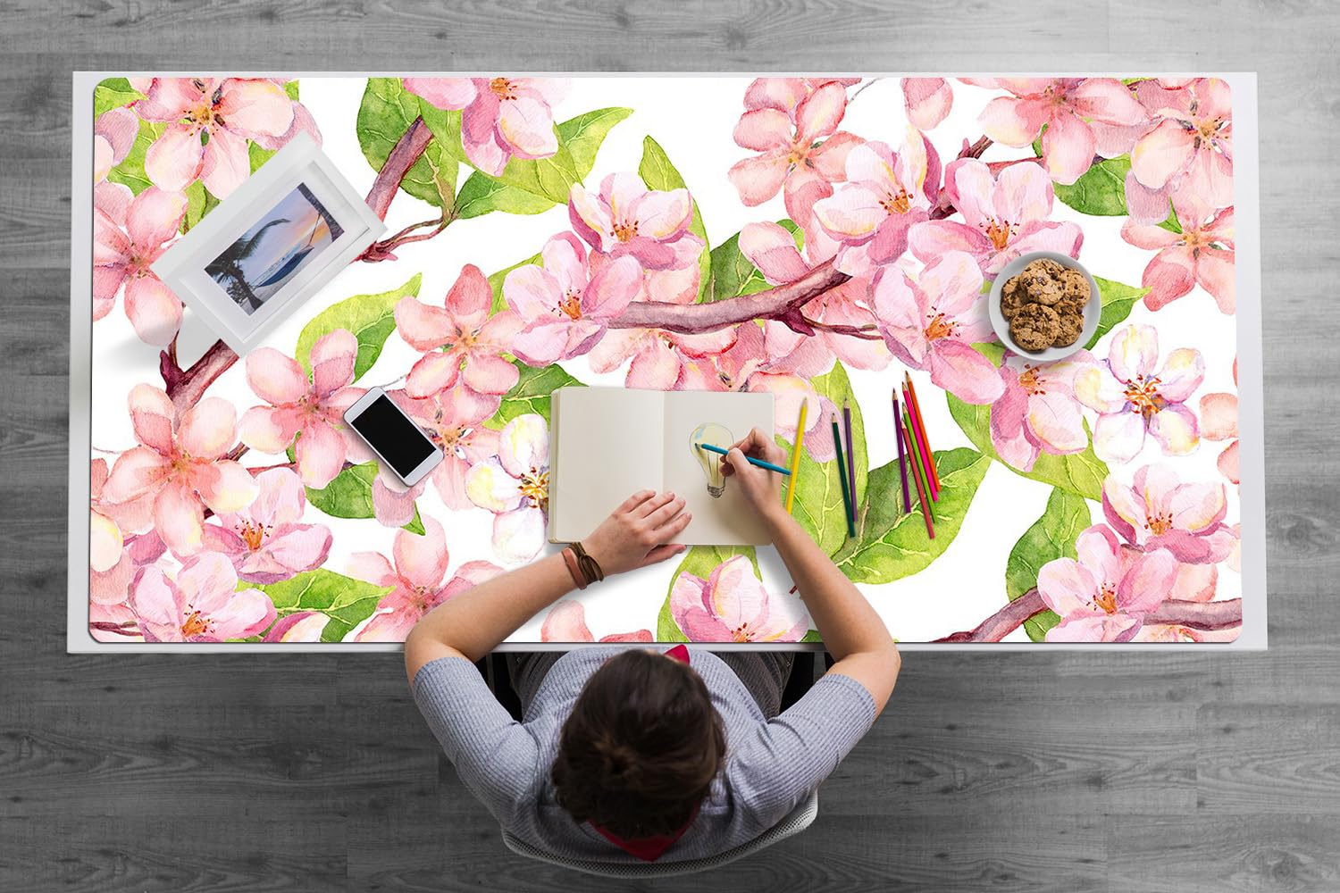 Sottomano da Scrivania 120x60 cm Superficie Protettiva Impermeabile per Ufficio e Casa Antiscivolo Protezione e Decorazione in Vinile PVC Facile da Pulire - fiori di ciliegio