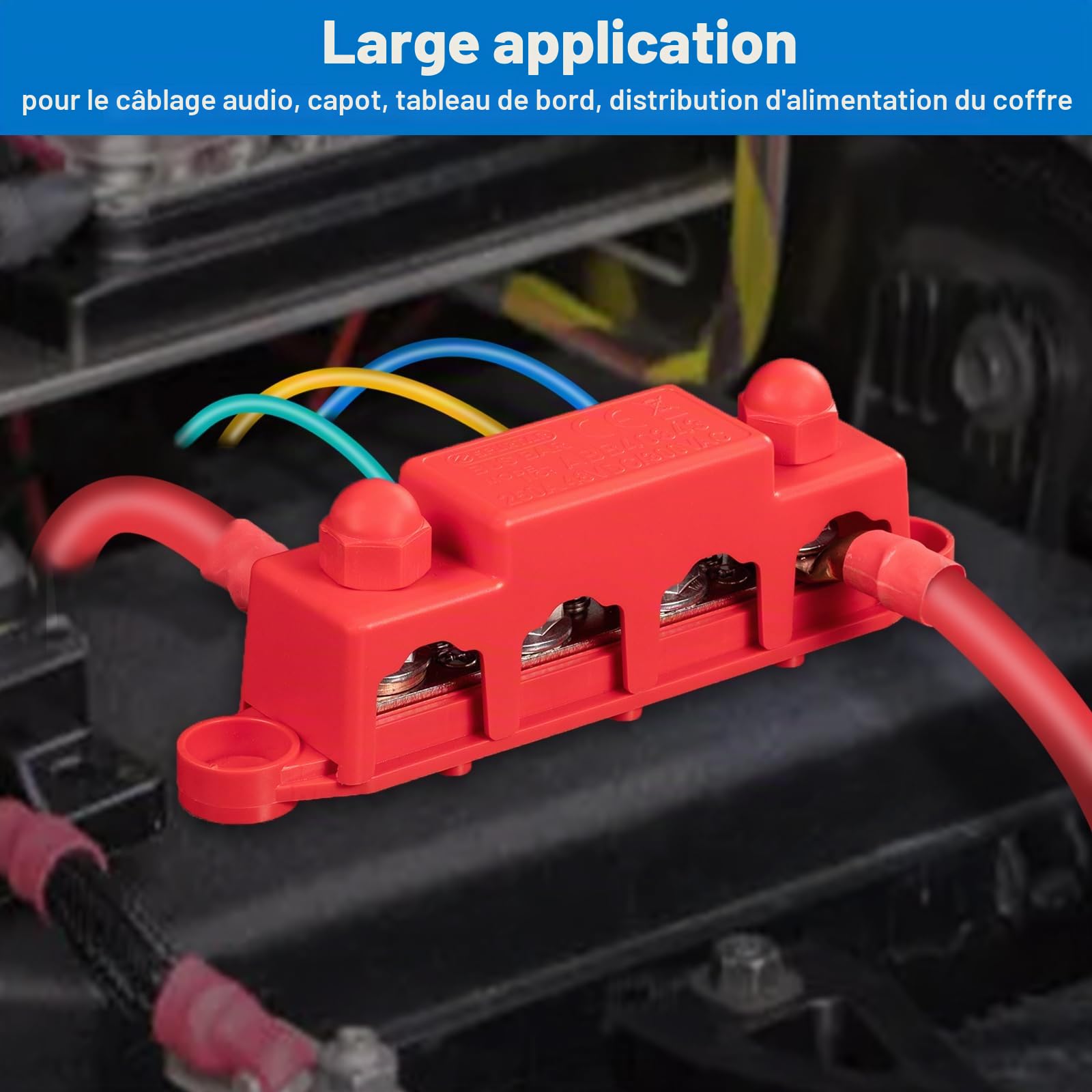 Spurtar Bloc de Distribution 12V 24V 48V DC 250A BusBar avec 4 x M10 Boulons et 3 x M4 Vis, 16,5 × 3,4 × 4,8 cm – Ne Convient Pas aux Espaces Étroits