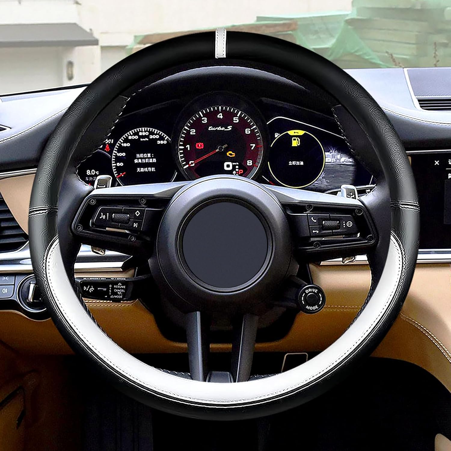 Custom-Fit for Audi Steering Wheel Cover, Leather, Anti Slip Odorless, Padded Soft Grip Breathable, for Audi Accessories (E-Style)