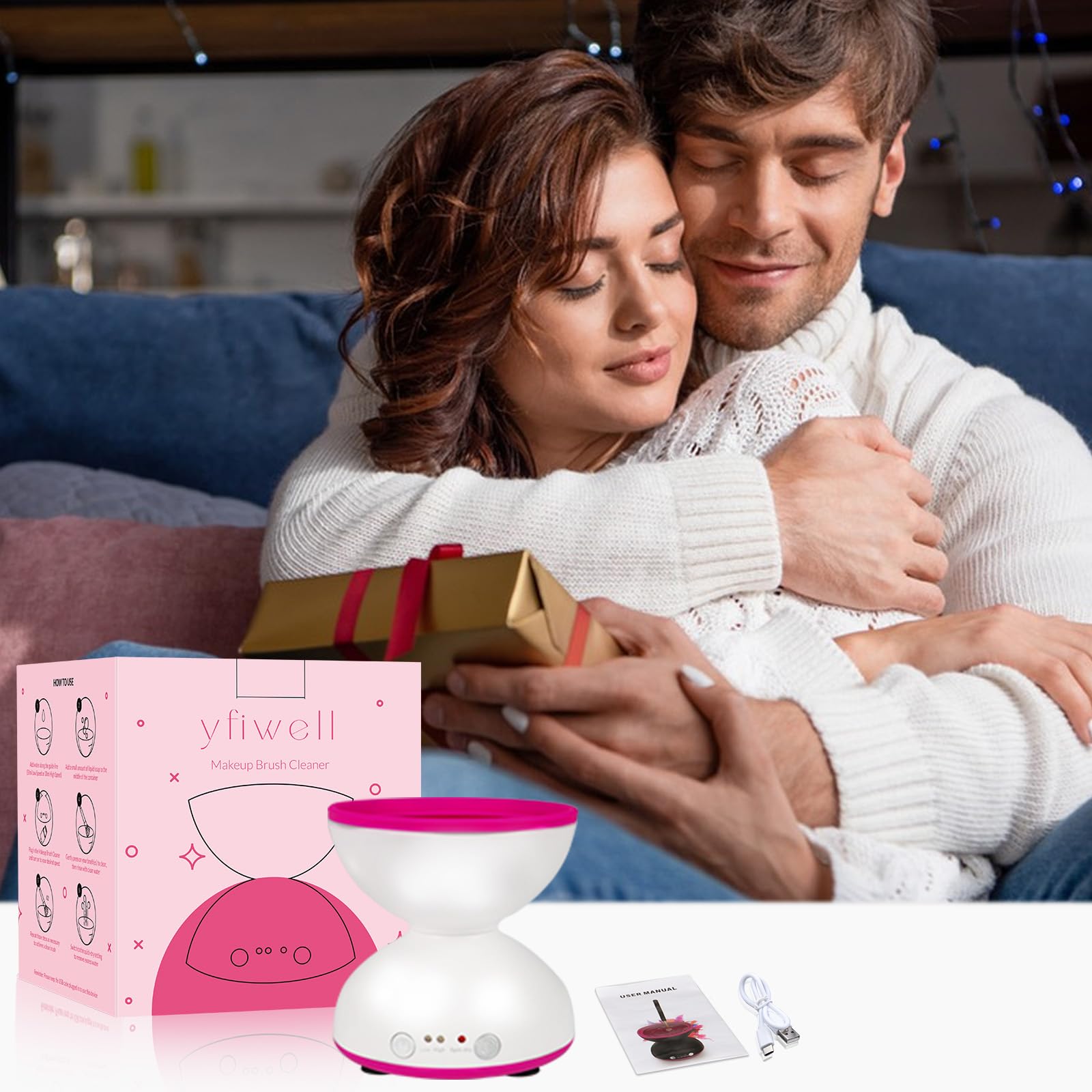Macchina per la pulizia dei pennelli da trucco, funzione di velocità e disidratazione a due marce, adattatore 5 V/2 A, portatile, automatico, USB, per pennelli cosmetici di tutte le