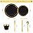 WELLIFE 450 PCS Black and Gold Disposable Dinnerware Set for 75 Guests, Plastic Plates for Party, Gold rimmed Dinner Salad Plates,Cups,Silverware Set for Halloween Party and Celebration