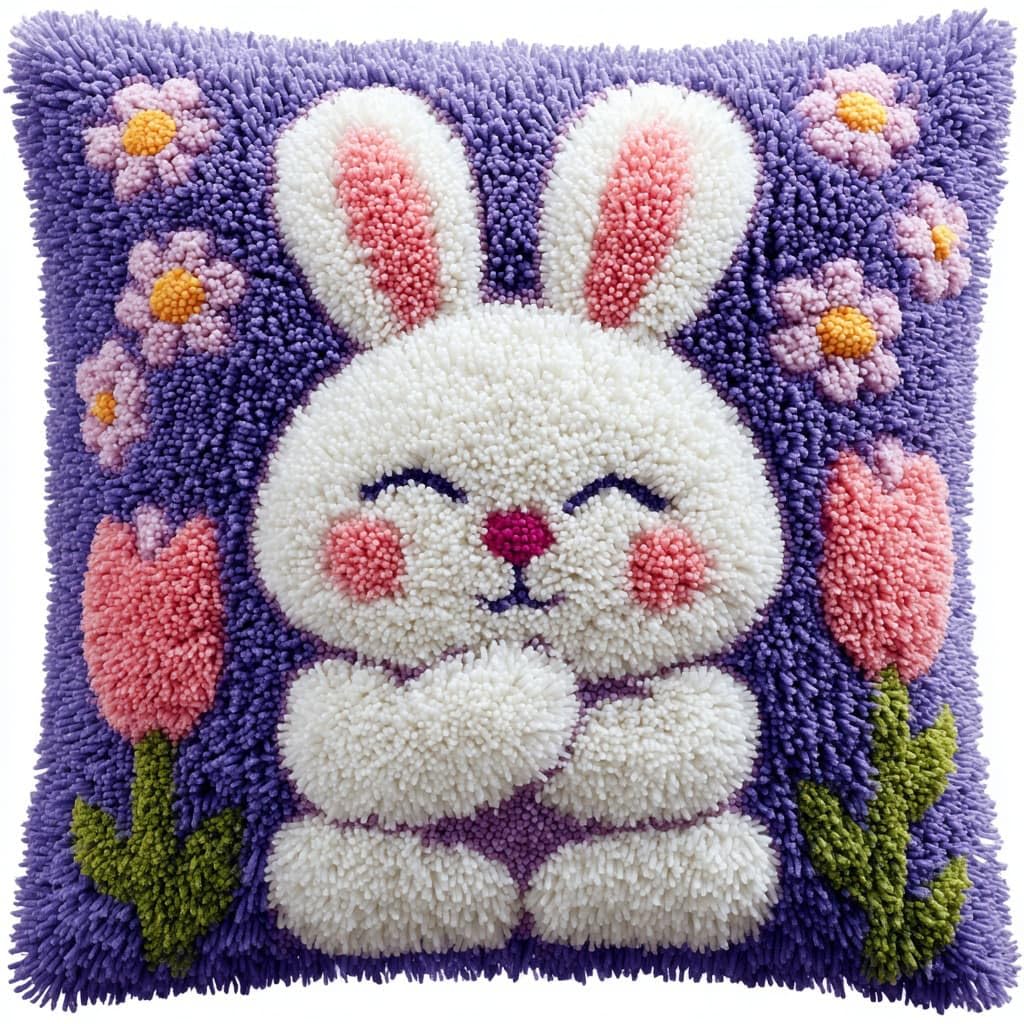 WallustrioaW Latch Hook Kits Pillow,Rabbits and Flowers