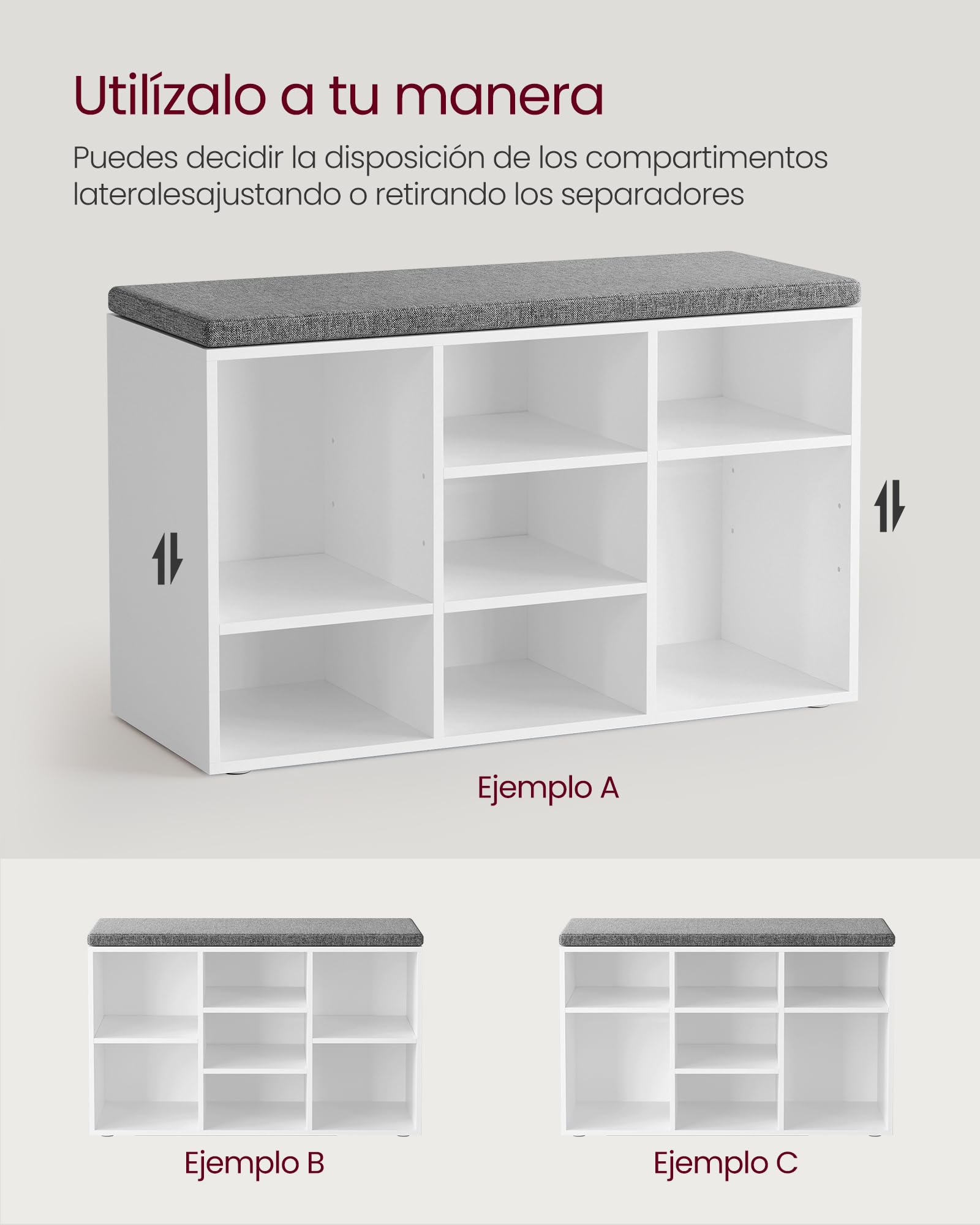 VASAGLE Custos Colección - Banco Zapatero, Zapatero con Asiento, con Cojín y 9 Compartimientos, Estantes Ajustables, para Entrada, Sala de Estar, 30,3 x 78,5 x 48 cm, Blanco Clásico LHS009W14