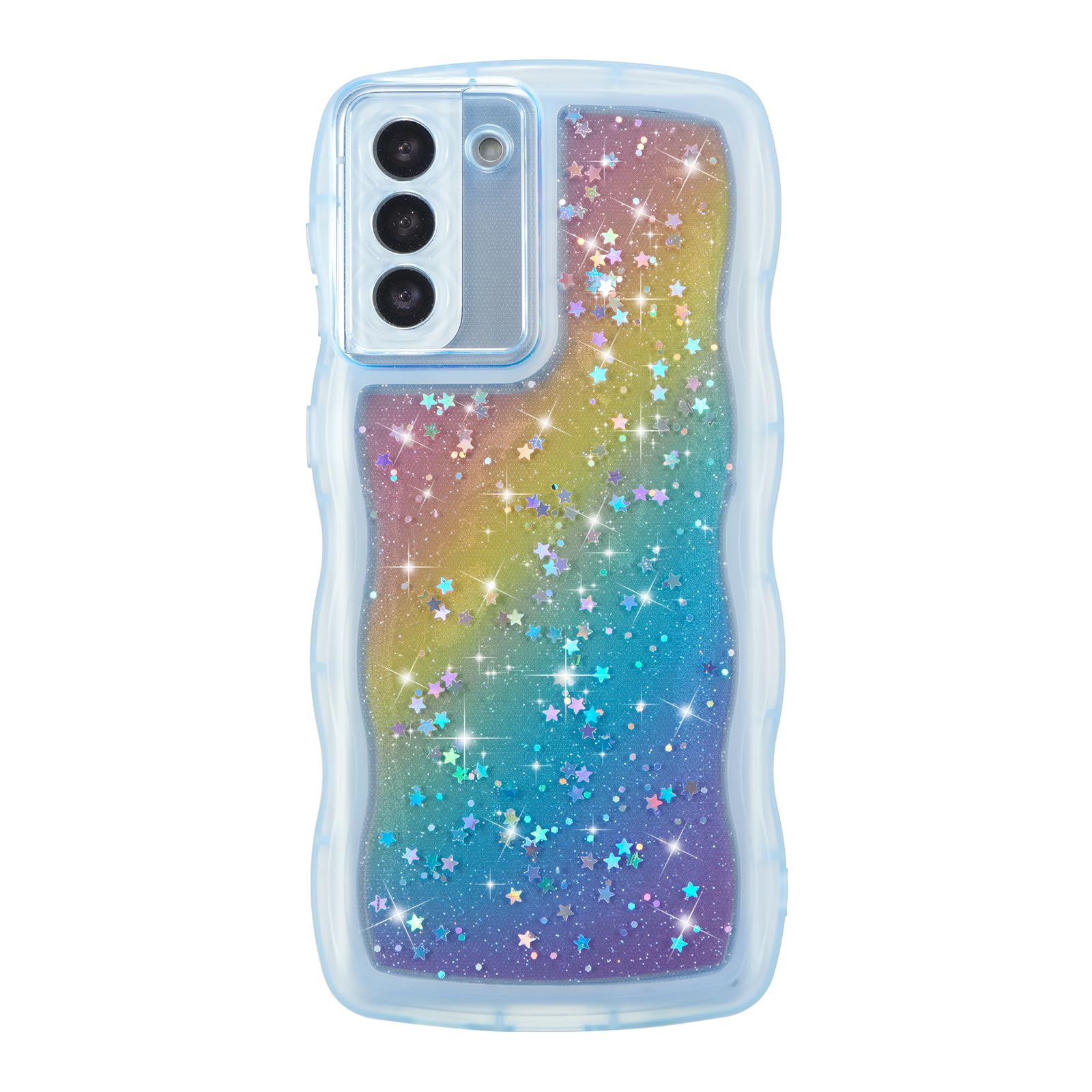 ZTOFERA for Samsung Galaxy S21 5G Case 6.2",Cute Curly Wave Case with Glitter Rainbow Star,Clear Shiny Bling Soft TPU Shockproof Phone Protective