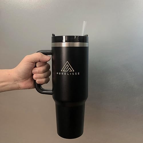 Miniatura 5 de Vaso de 40 onzas con tapa con asa y popote a prueba de fugas aislado al vacío Quencher H2.0 botella de agua reutilizable de acero inoxidable grande