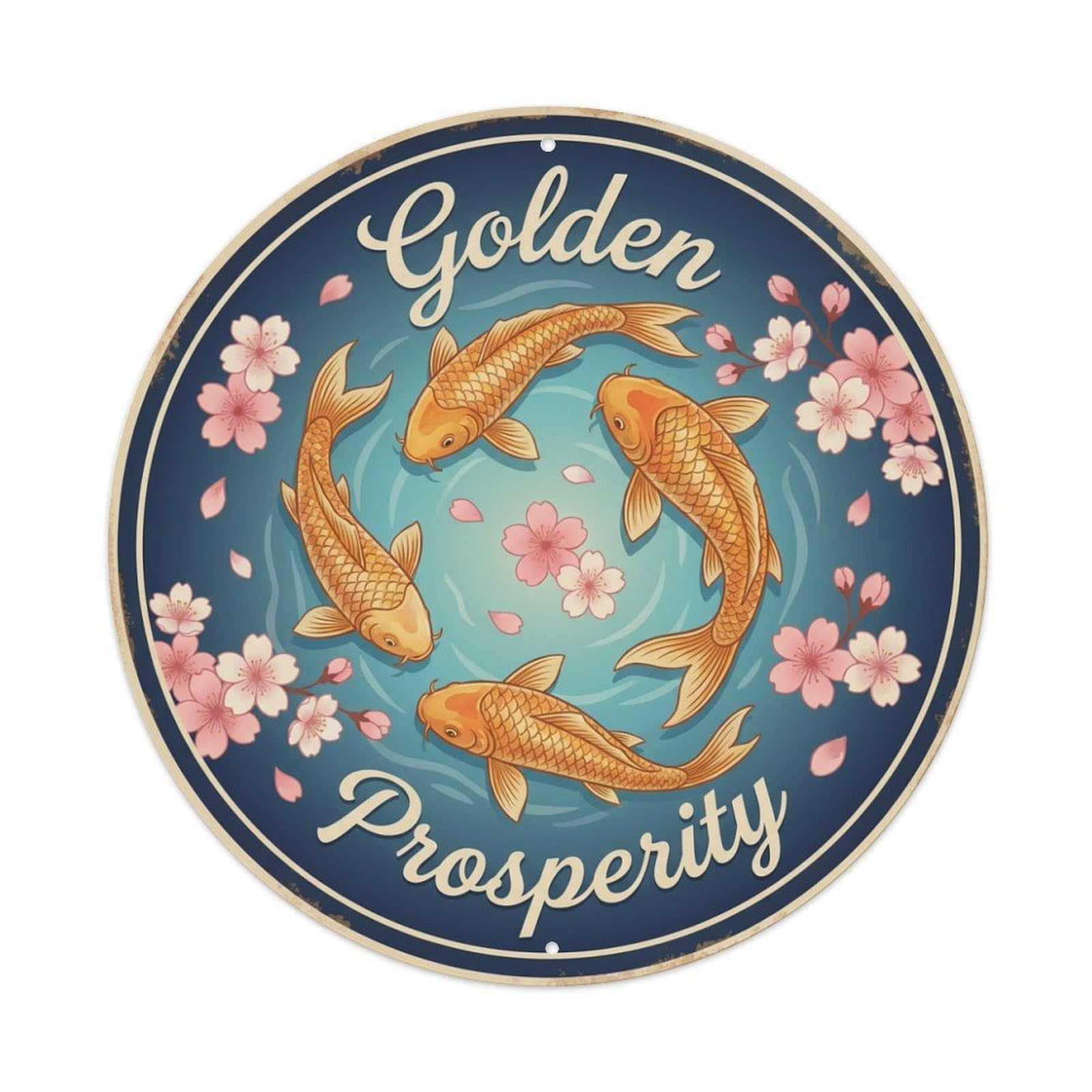 Tgrcjimh Style Metal Tin Sign Koi Fish Gold Prosperity Cherry Blossom Sakura Pond