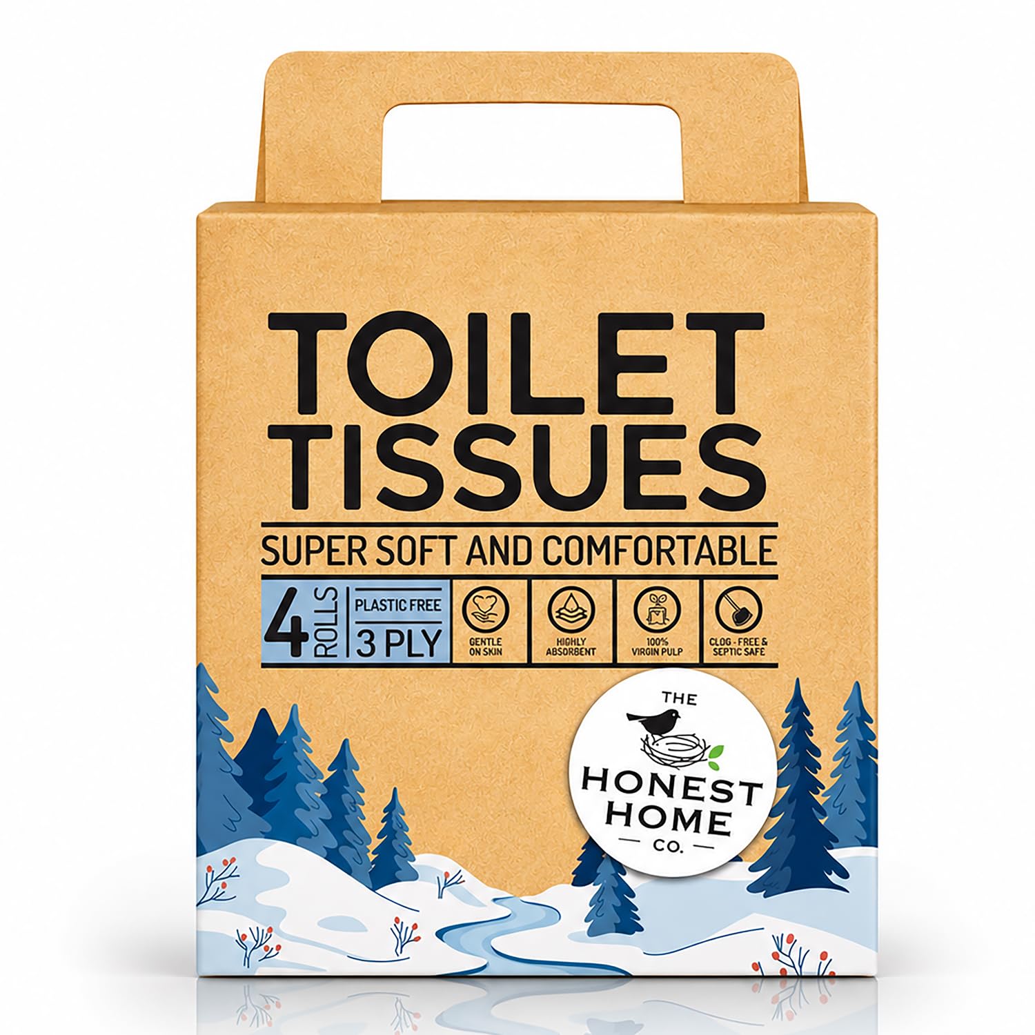 The Honest Home Co. | 3 Ply Toilet Paper Roll | 1200 Pulls | 100% Virgin Pulp & Super Soft | Clog - Free | Pack of 4 (300 Pulls/Roll)-picture-14
