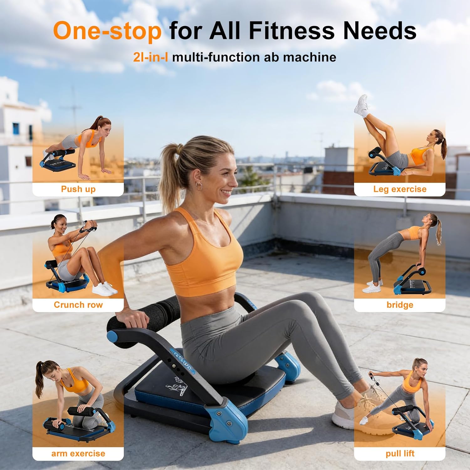 Ab Machine, Sit Up Exercise Equipment With 3 Adjustable Resistance, Fitness Equipment For All Ages, Ab Trainer, Foldable Ab Crunch Machine for Home Gym